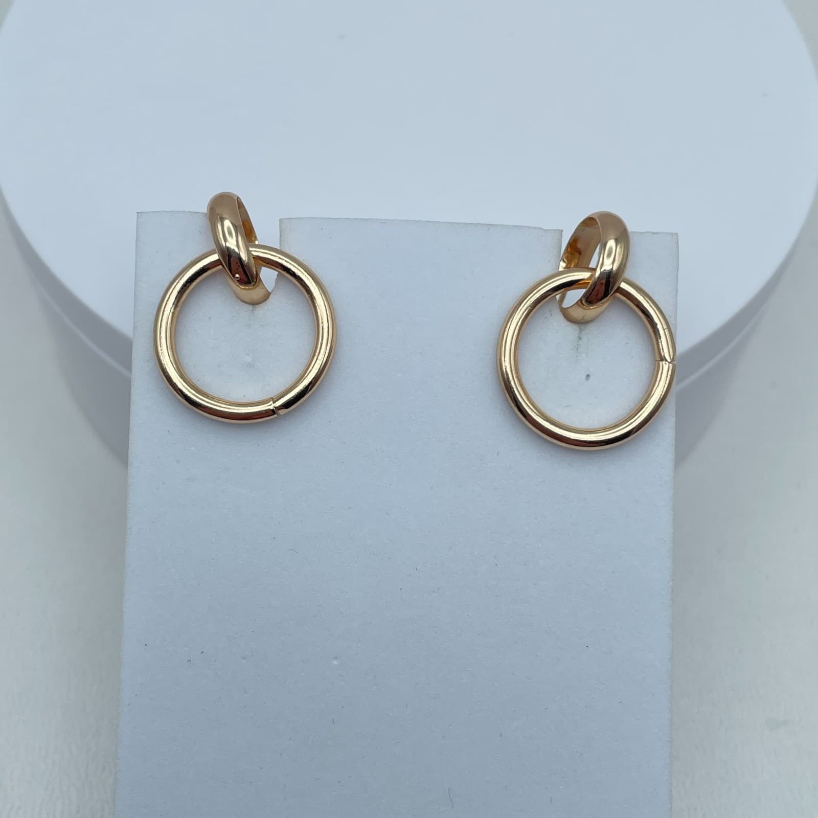 Vintage 90s Gold Tone Interlocking Double Hoop Dangle Earrings Women's Jewelry - Image 1