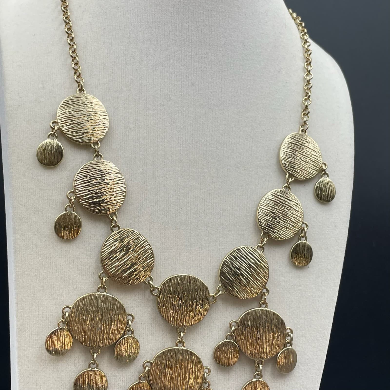 Tribal Gold-Tone Bohemian Round Link Chain Hammered Disc Bib Statement Necklace - Thumbnail 8