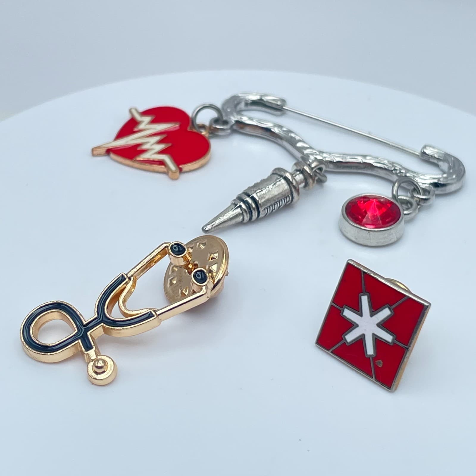 Vintage 90s Doctor's Medical lapel Pin Set Silver/Gold Tone Classic Jewelry - Thumbnail 11