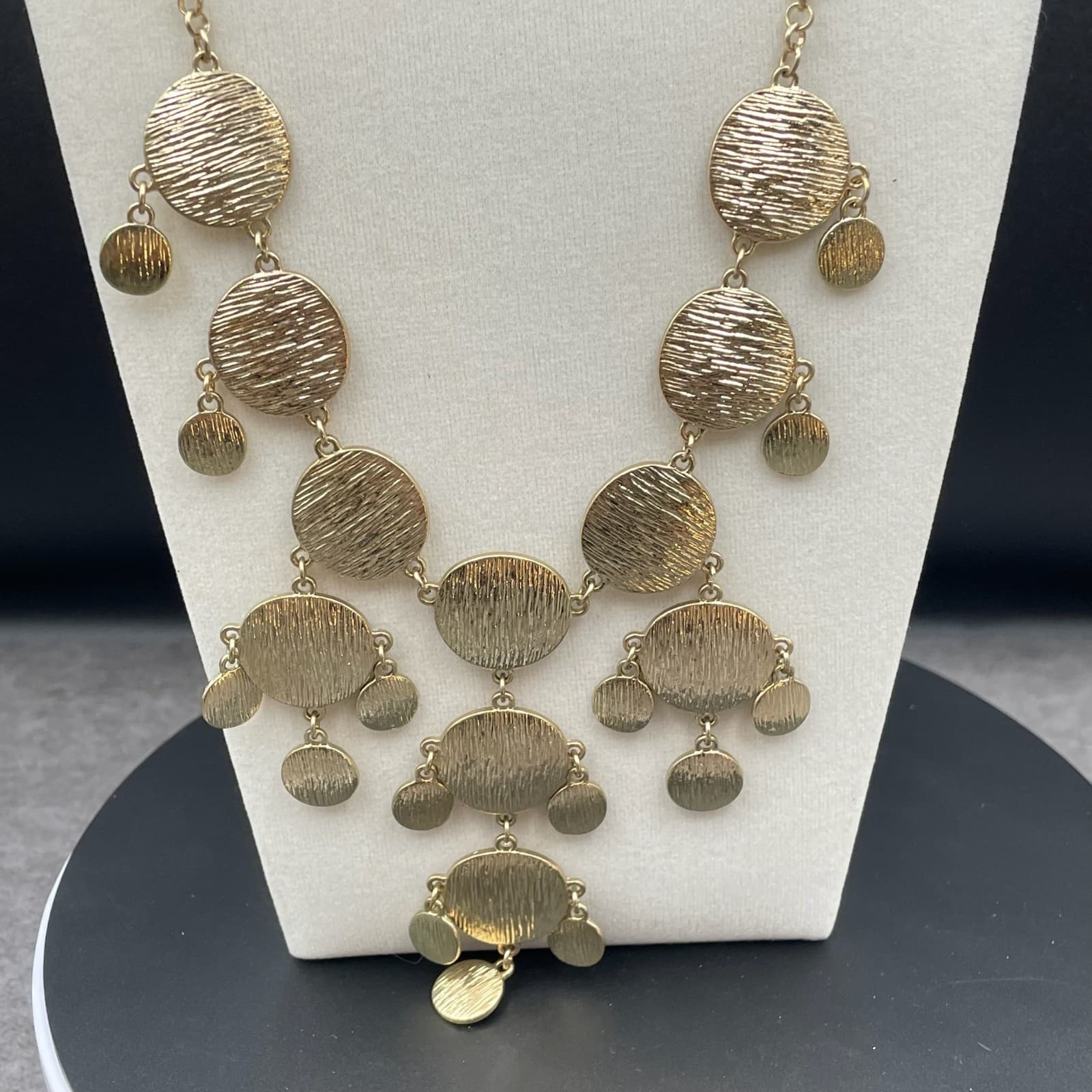 Tribal Gold-Tone Bohemian Round Link Chain Hammered Disc Bib Statement Necklace - Thumbnail 4