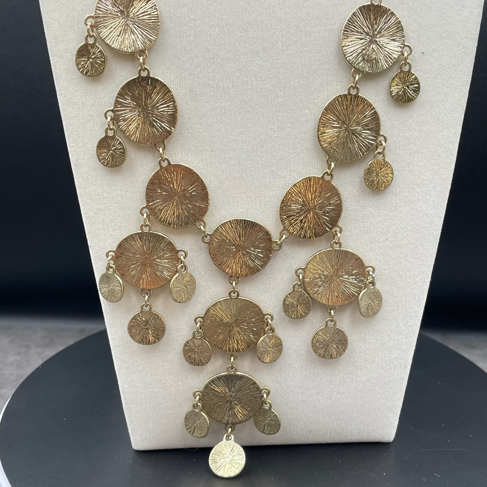 Tribal Gold-Tone Bohemian Round Link Chain Hammered Disc Bib Statement Necklace - Thumbnail 3