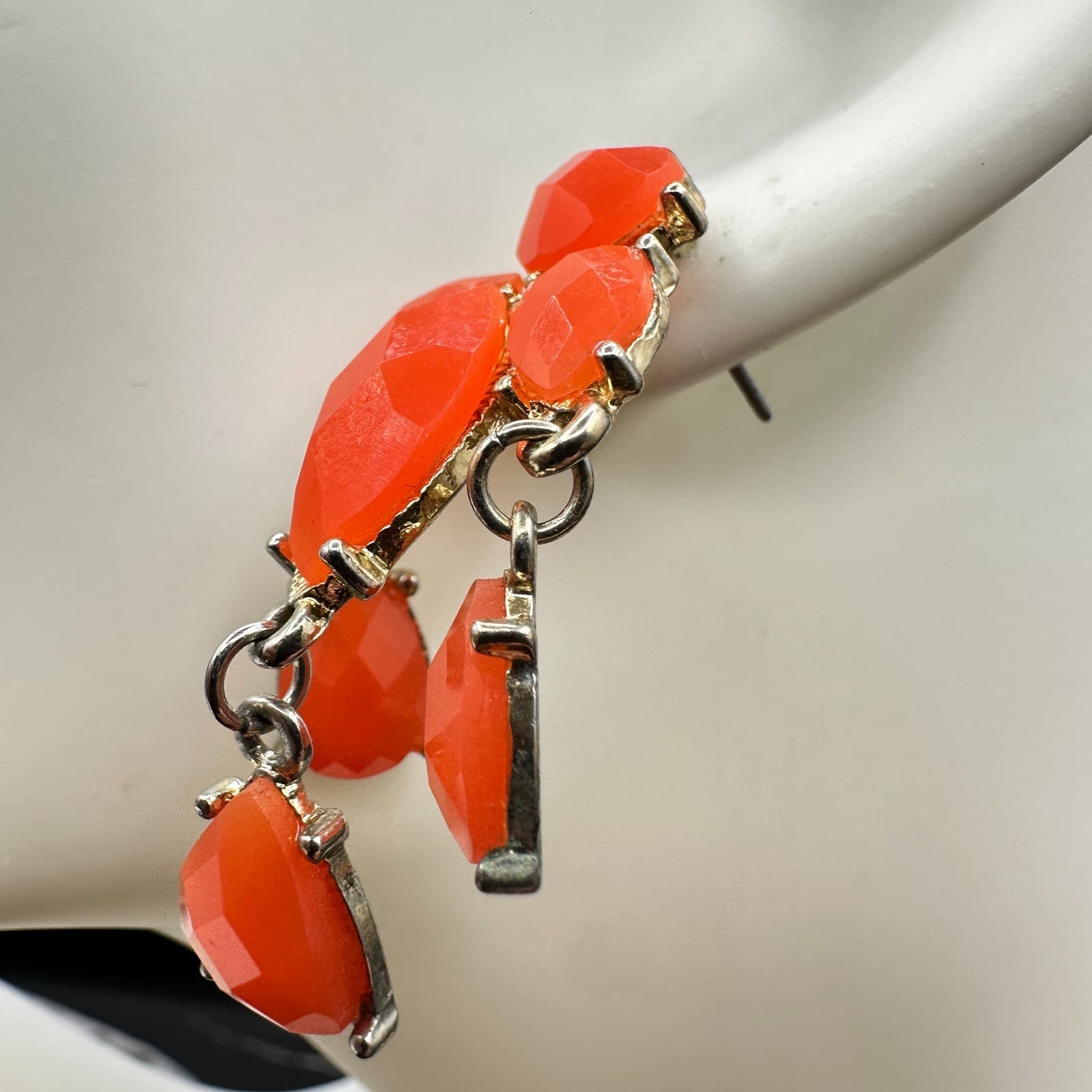 Vintage Handmade Women's Orange Leaf Glass Beauty Fashion Dangle/Drop Earrings - Thumbnail 4