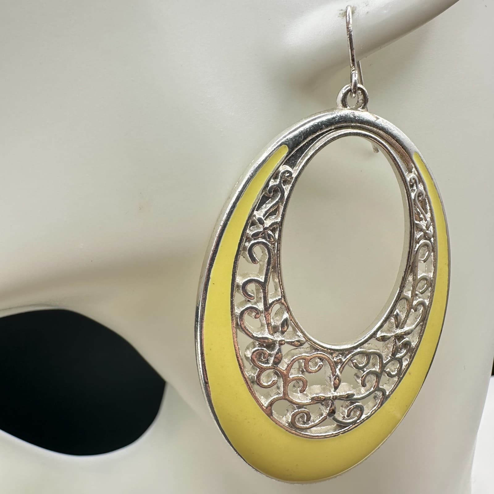 Vintage Women's Silver Tone Orchard Bliss Yellow Beauty Dangle/Drop Earrings - Thumbnail 4