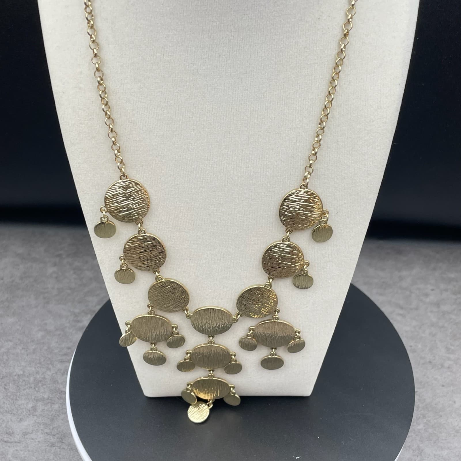 Tribal Gold-Tone Bohemian Round Link Chain Hammered Disc Bib Statement Necklace - Thumbnail 5