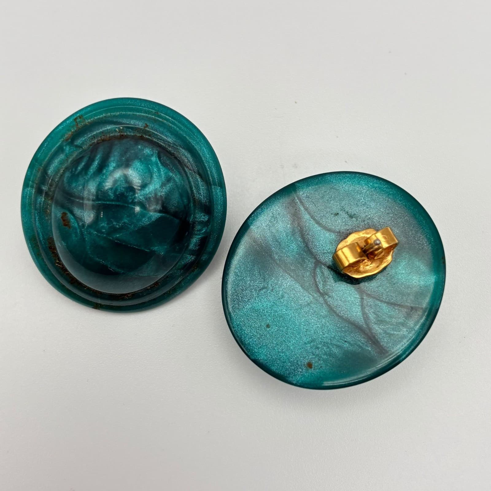 Vintage 90s Royal Green Round Studs Earrings Statement Women's Classic Jewelry - Thumbnail 7