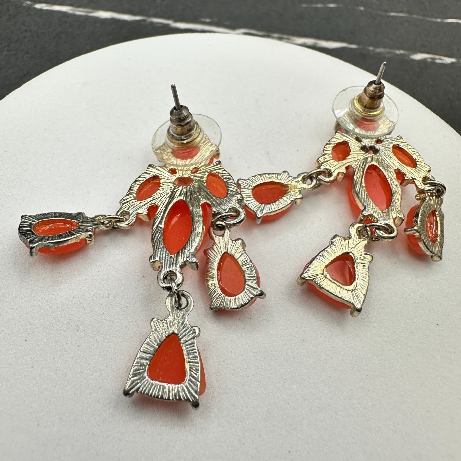 Vintage Handmade Women's Orange Leaf Glass Beauty Fashion Dangle/Drop Earrings - Thumbnail 10