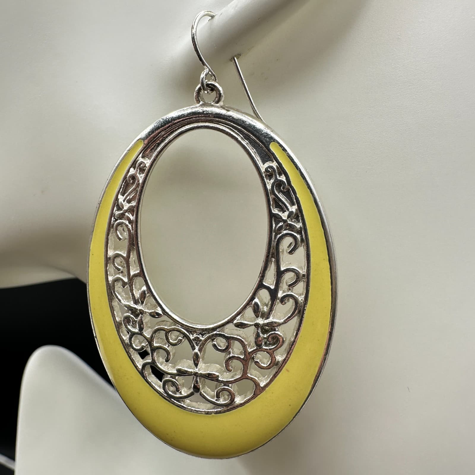 Vintage Women's Silver Tone Orchard Bliss Yellow Beauty Dangle/Drop Earrings - Thumbnail 5