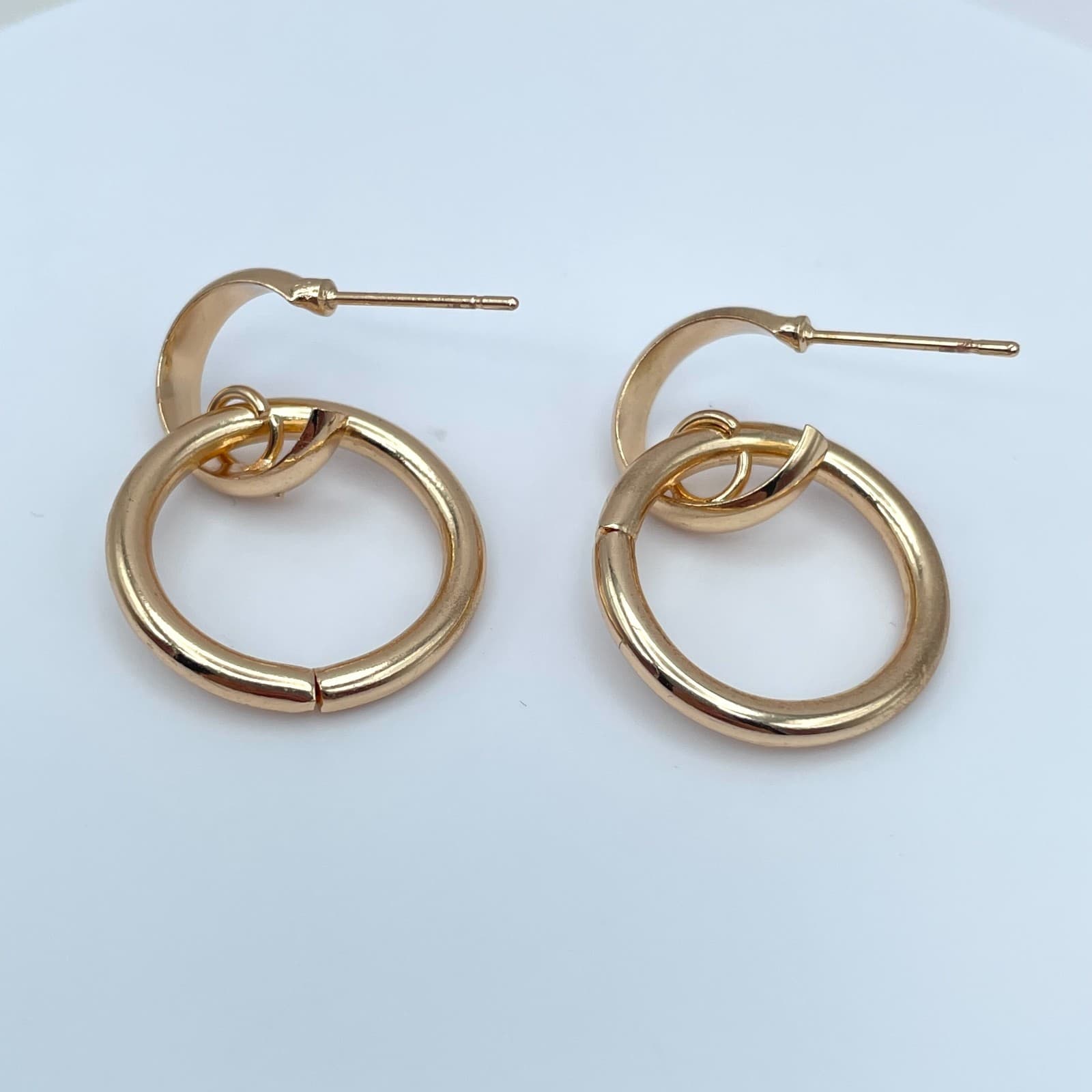 Vintage 90s Gold Tone Interlocking Double Hoop Dangle Earrings Women's Jewelry - Thumbnail 4