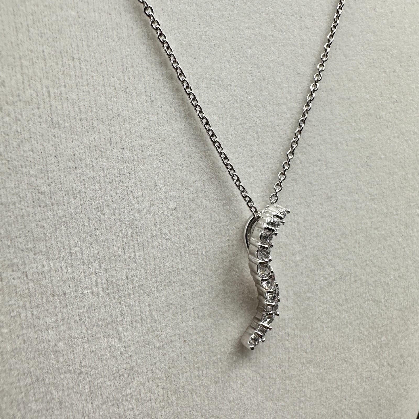 Vintage 18K Gold Plated Journey Style Curved Rhinestone Pendant Necklace S Shape - Thumbnail 3