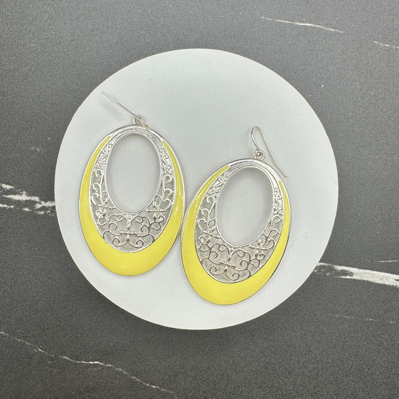 Vintage Women's Silver Tone Orchard Bliss Yellow Beauty Dangle/Drop Earrings - Thumbnail 7