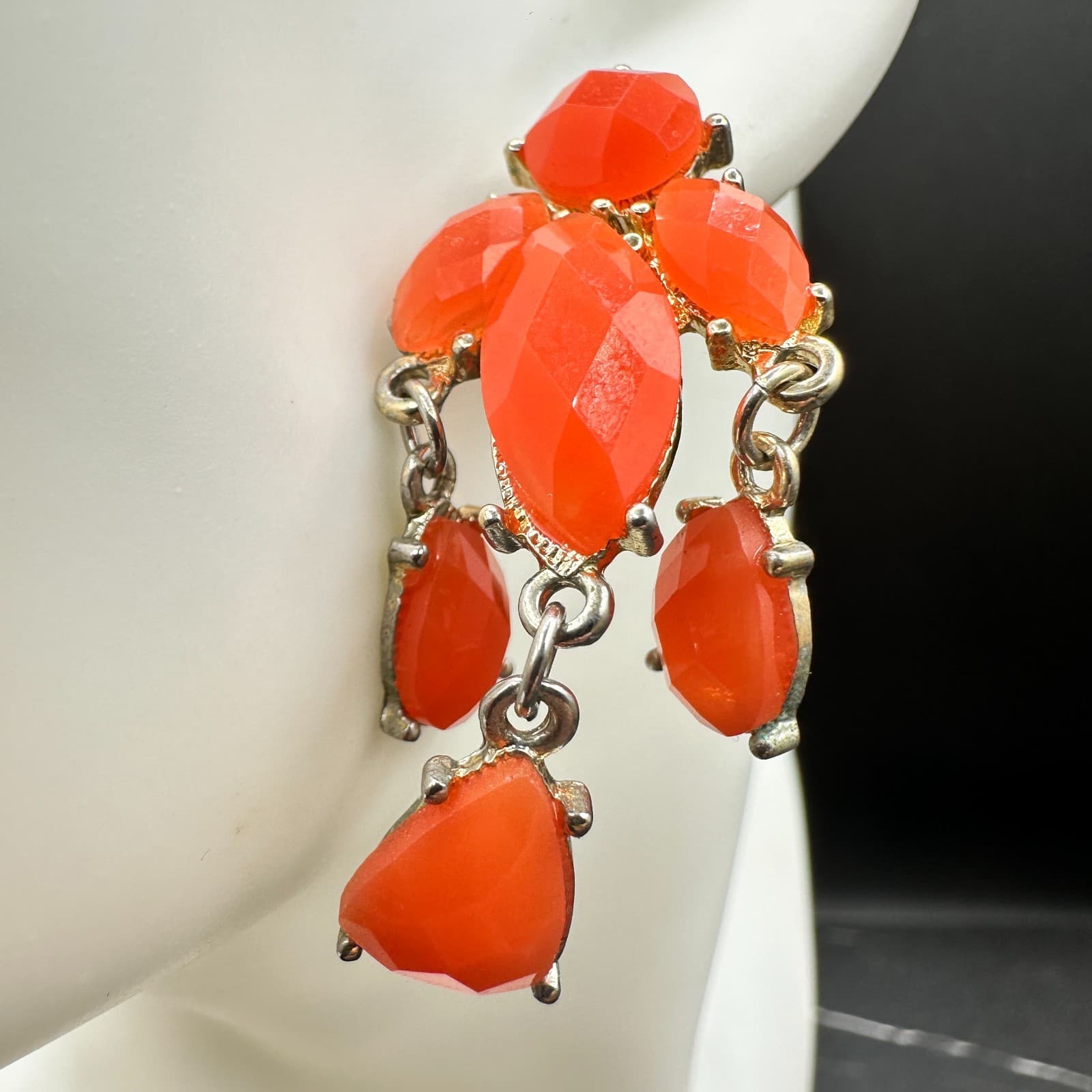 Vintage Handmade Women's Orange Leaf Glass Beauty Fashion Dangle/Drop Earrings - Thumbnail 3