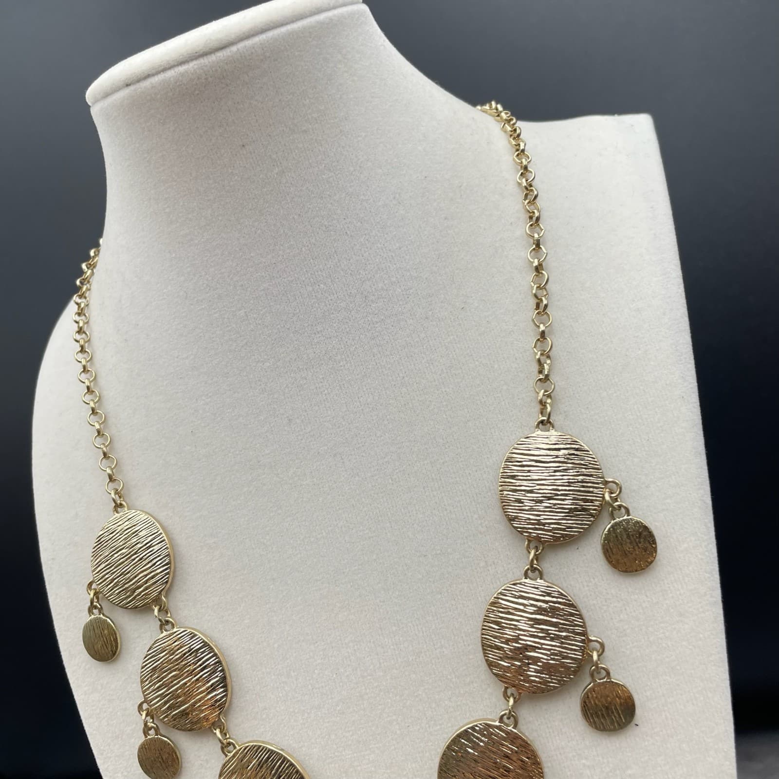 Tribal Gold-Tone Bohemian Round Link Chain Hammered Disc Bib Statement Necklace - Thumbnail 10