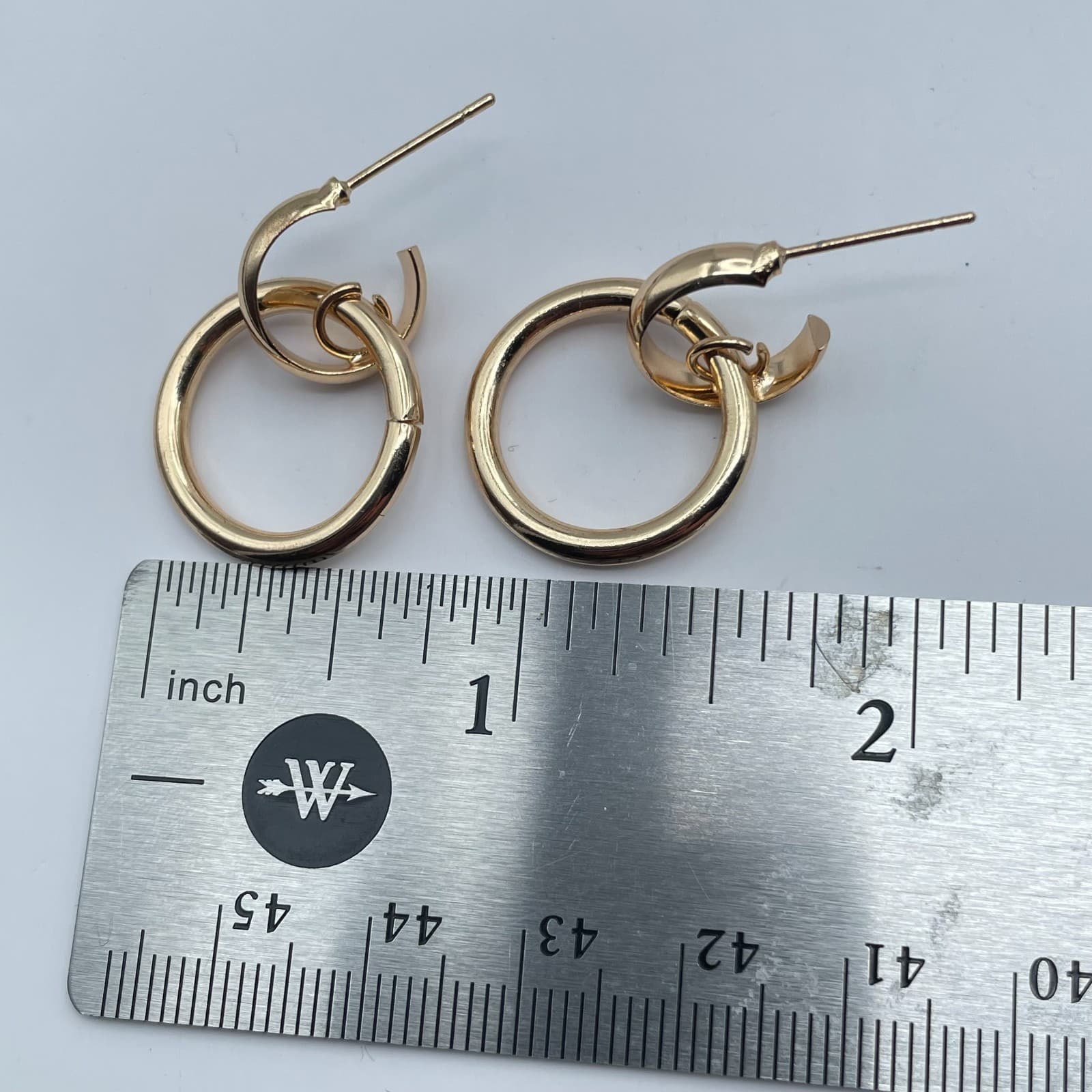 Vintage 90s Gold Tone Interlocking Double Hoop Dangle Earrings Women's Jewelry - Thumbnail 7
