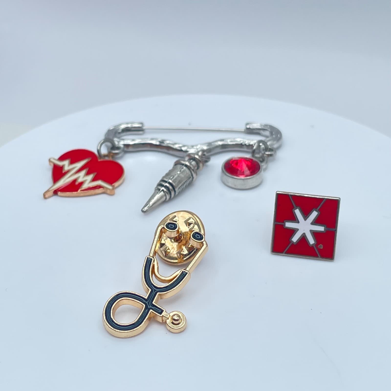 Vintage 90s Doctor's Medical lapel Pin Set Silver/Gold Tone Classic Jewelry - Thumbnail 8