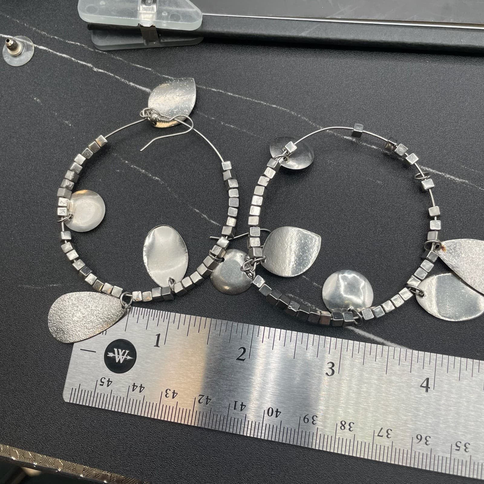 Silver Tone Mixed Charm Hoop Earrings Boho Metal Dangle Style - Thumbnail 10