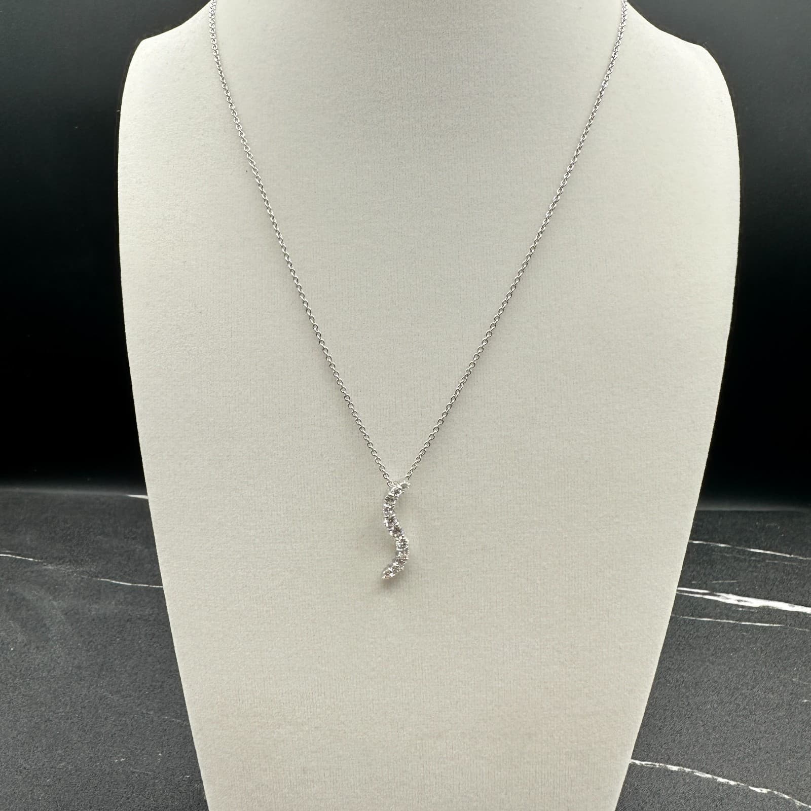 Vintage 18K Gold Plated Journey Style Curved Rhinestone Pendant Necklace S Shape - Thumbnail 2