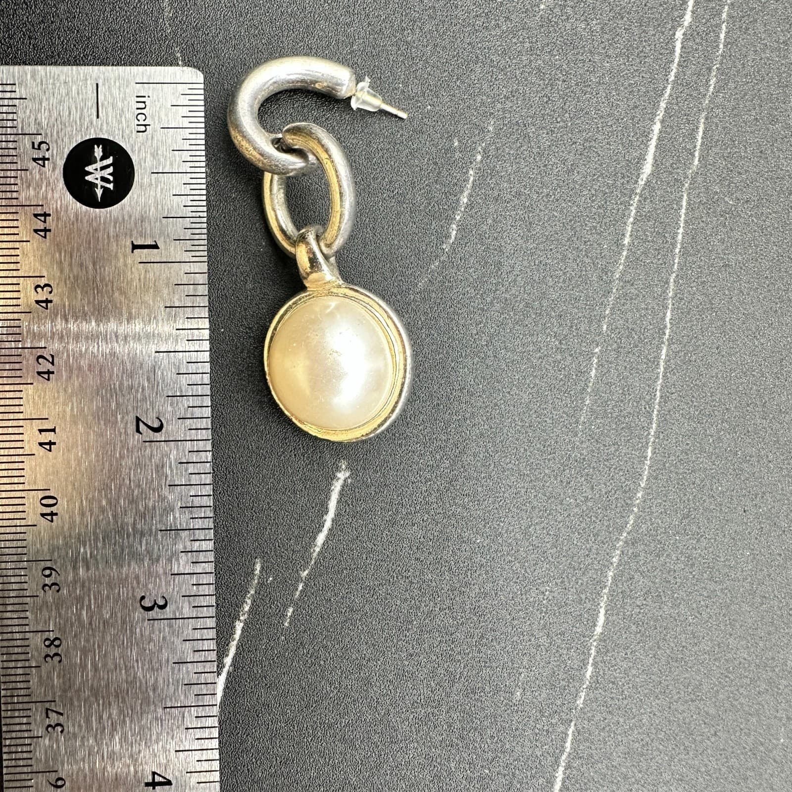 Vintage Women's Silver Tone Pearl Single Stone Collet Surround Dangle Earrings - Thumbnail 12