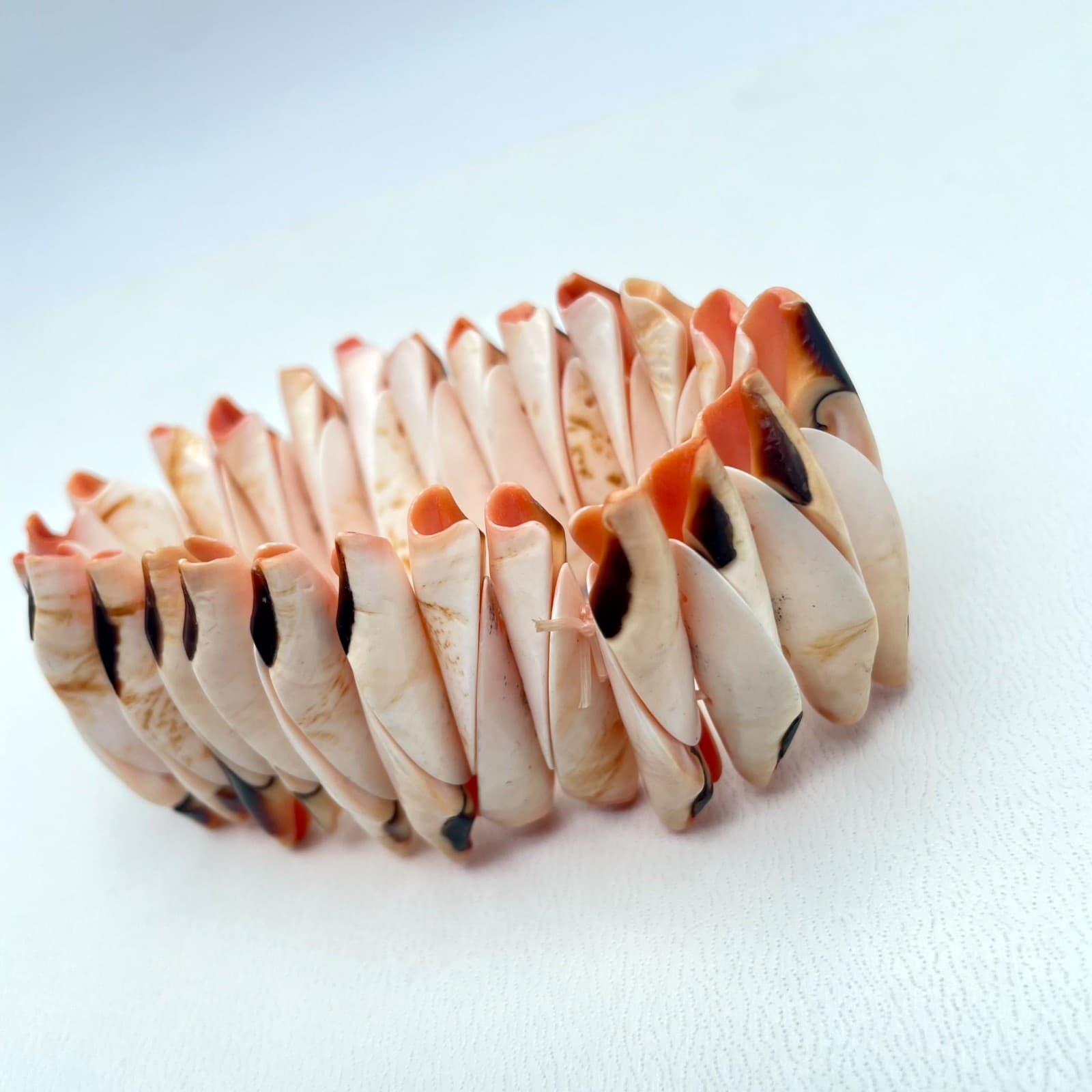 Vintage Natural Beach Mitre Shell Stretch Cuff Chunky Stretch Bangle Bracelet - Thumbnail 4