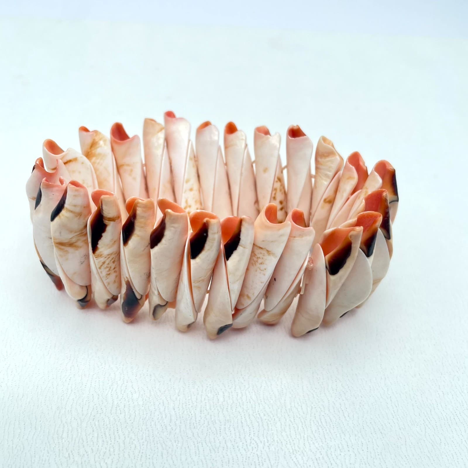 Vintage Natural Beach Mitre Shell Stretch Cuff Chunky Stretch Bangle Bracelet - Image 1