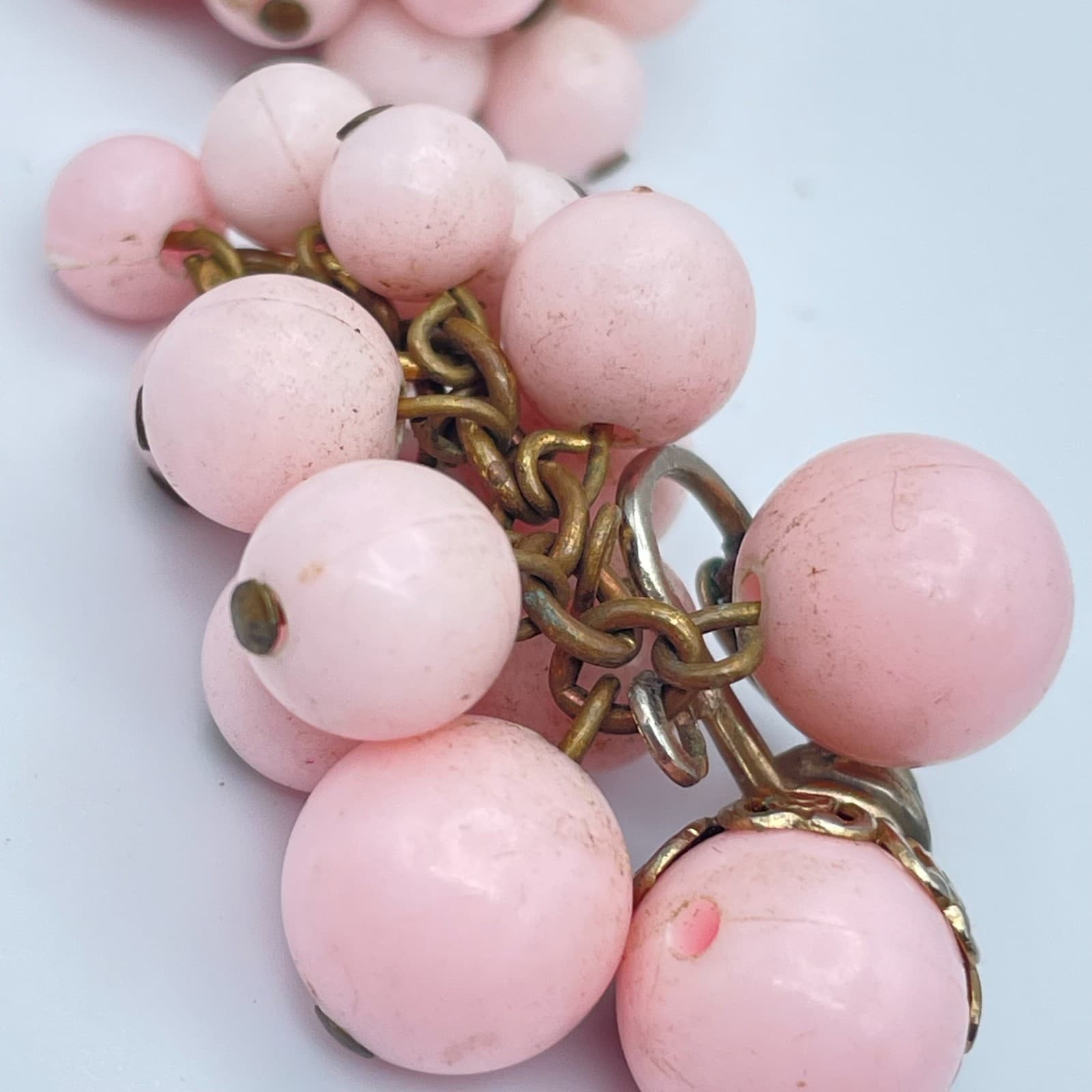 Vintage 50s Pastel Pink Grape Cluster Earrings Mid-Century Fashion Jewelry - Thumbnail 5