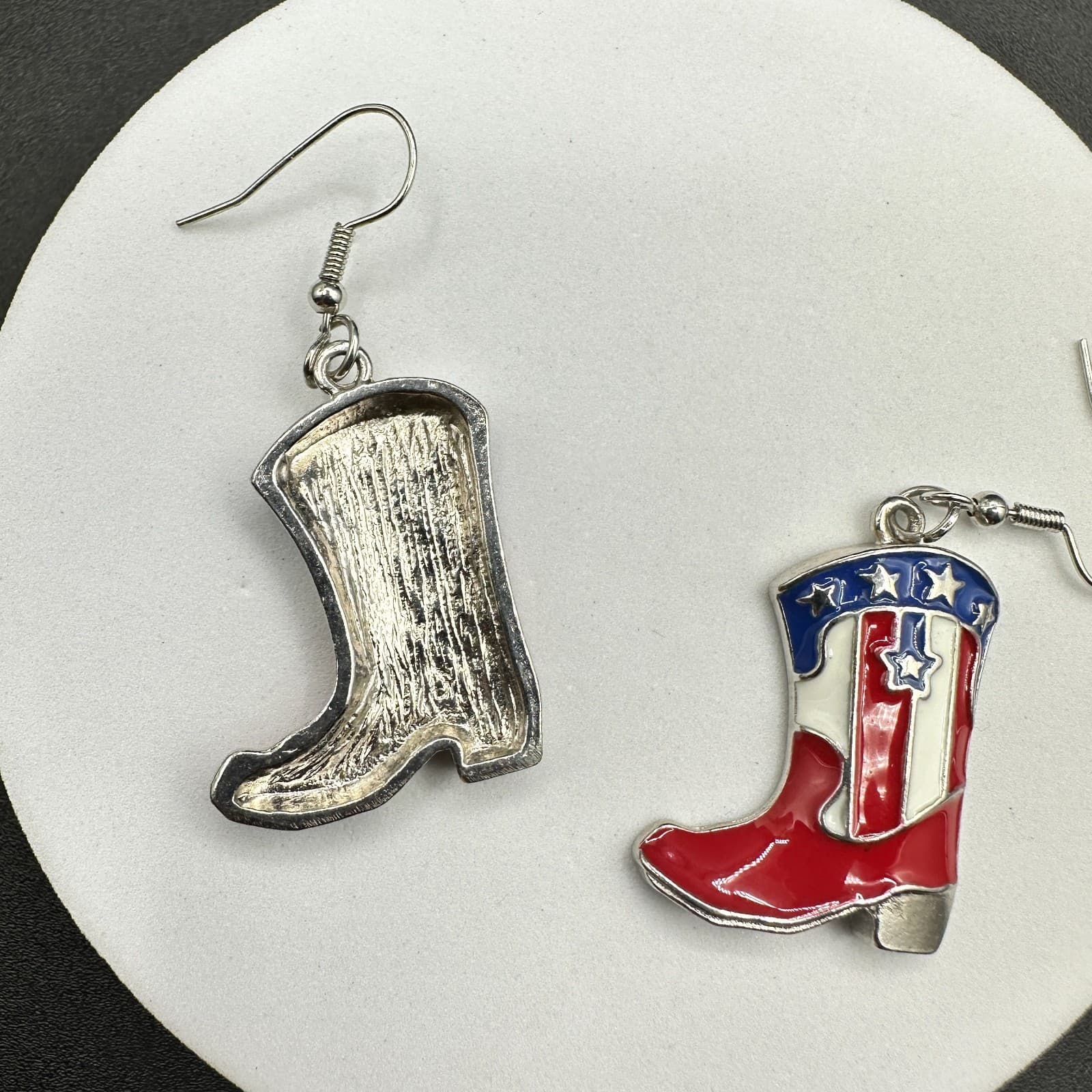 Vintage Womens Multicolor Patriotic USA American Flag Cowboy Boots Earrings - Thumbnail 9