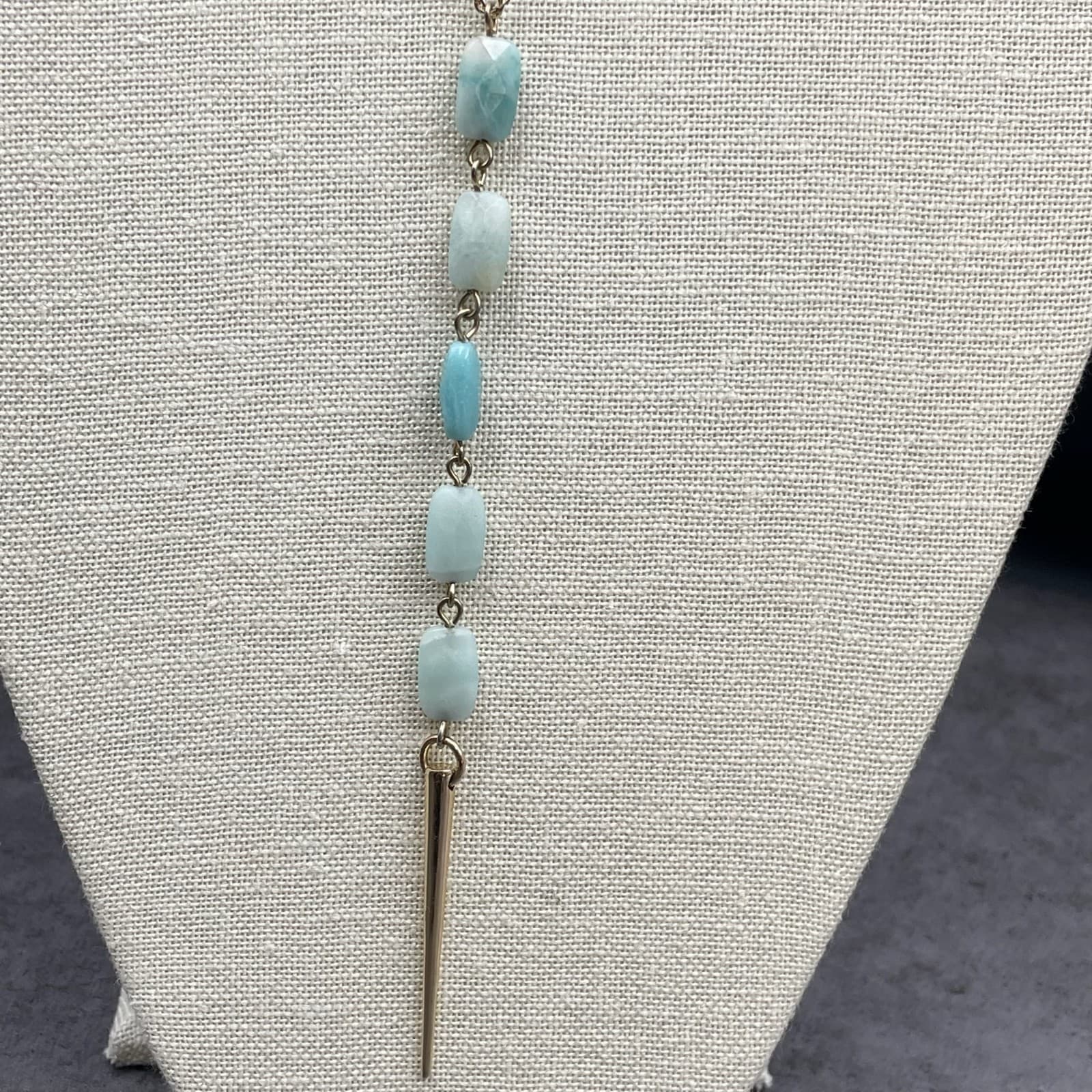 Banana Republic Gold-Tone Amazonite Beads Layered Spike Pendant Lobster Necklace - Thumbnail 6