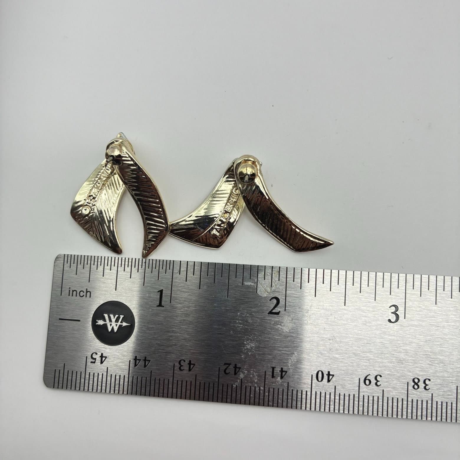 Vintage 80s Gold Tone Textured Ribbon Stud Earrings Women's Classic Jewelry - Thumbnail 12