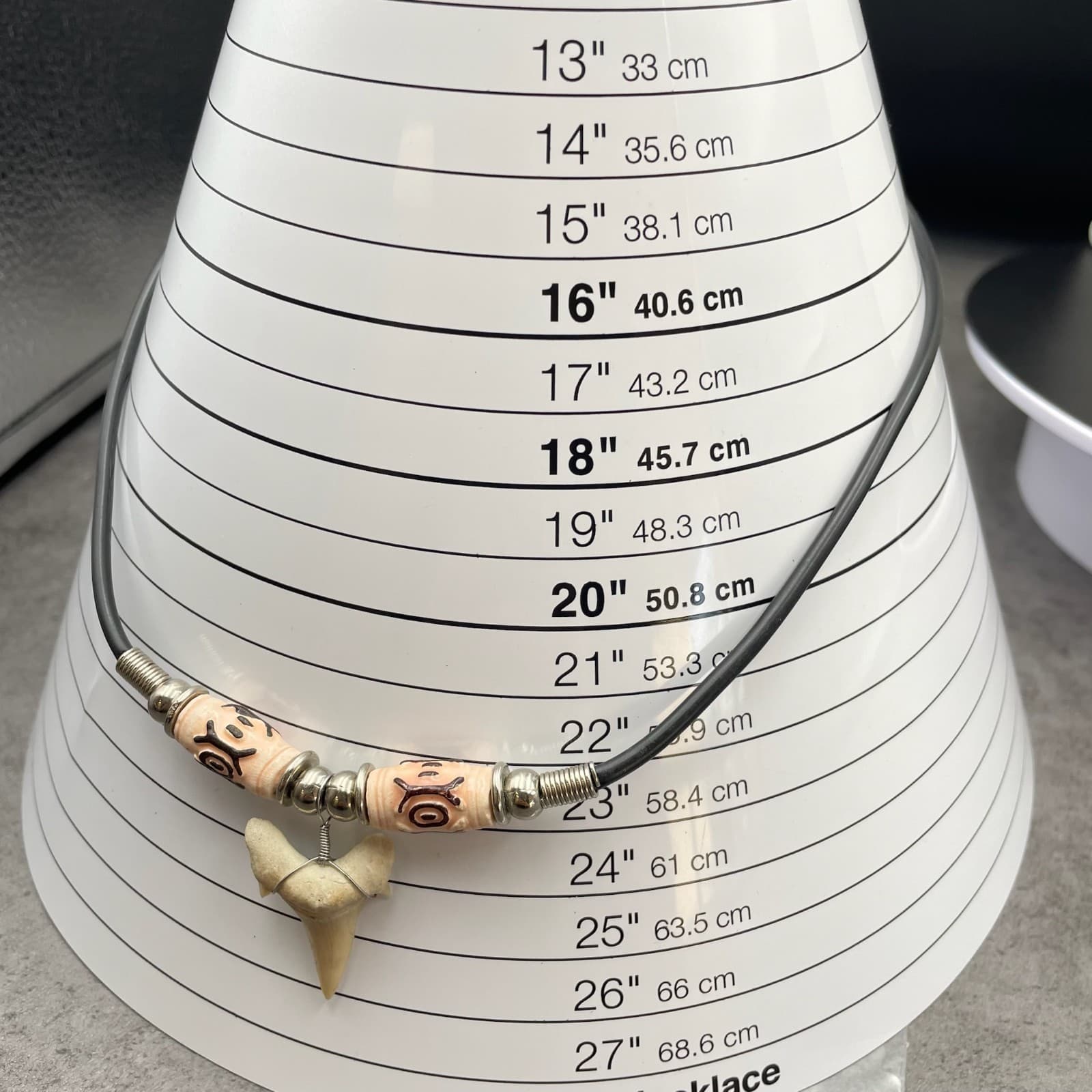 Surfer Style Black Silver-Tone Bone Beads Natural Shark Tooth Pendant Necklace - Thumbnail 10