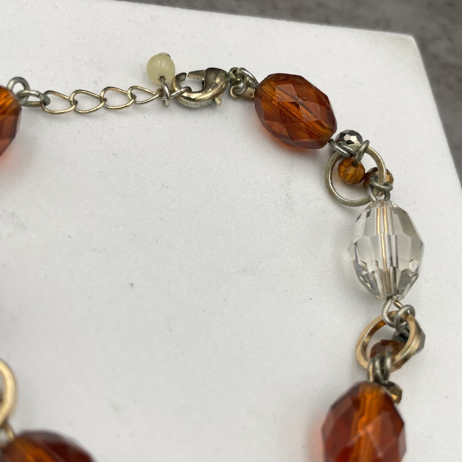 Vintage Fitty Silver-Tone Fashion Faceted Amber-Colored Beads Lobster Bracelet - Thumbnail 6