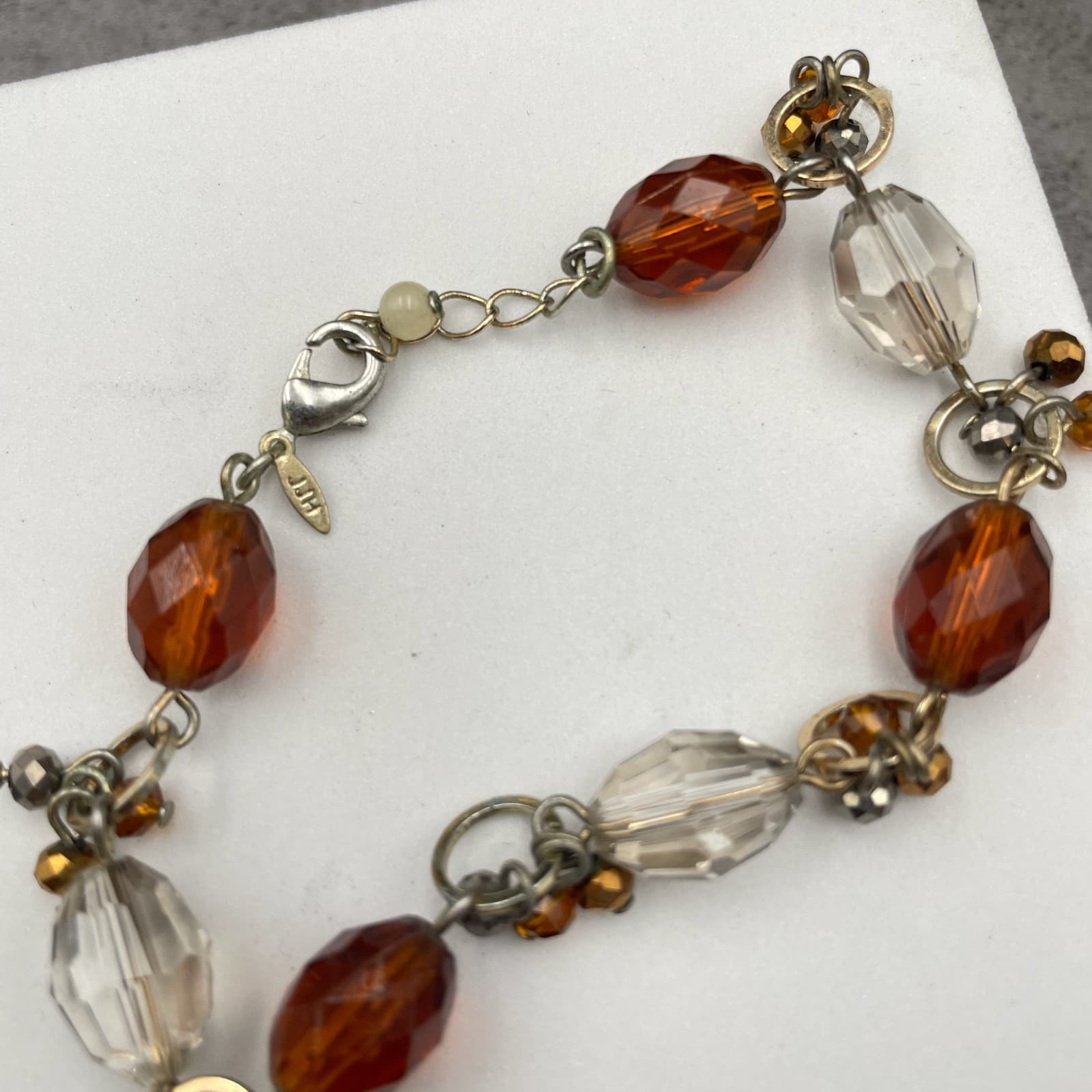 Vintage Fitty Silver-Tone Fashion Faceted Amber-Colored Beads Lobster Bracelet - Thumbnail 2