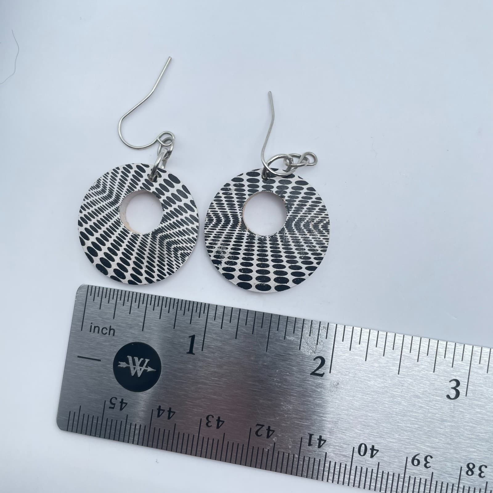 Vintage 90s Op Art Circle Drop Earrings Boho Women's Classic Fashion Jewelry - Thumbnail 10
