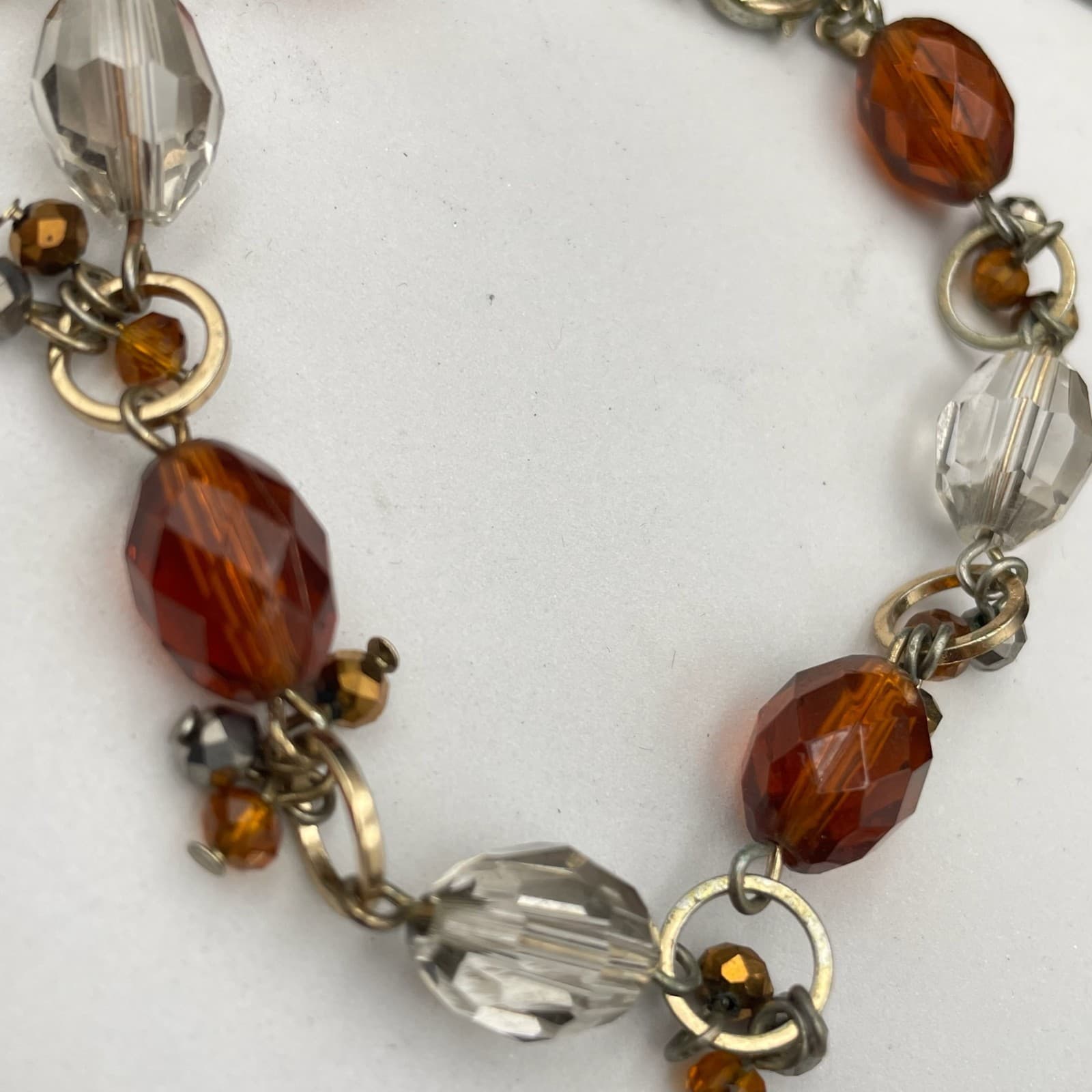Vintage Fitty Silver-Tone Fashion Faceted Amber-Colored Beads Lobster Bracelet - Thumbnail 7