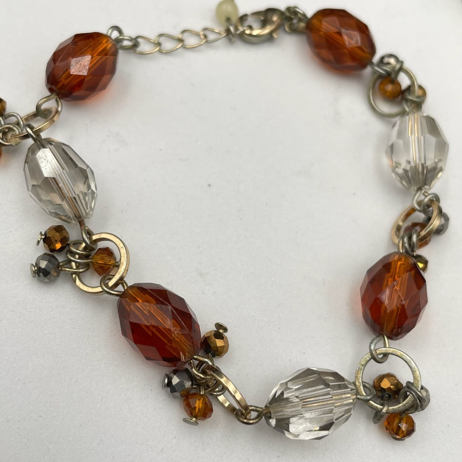 Vintage Fitty Silver-Tone Fashion Faceted Amber-Colored Beads Lobster Bracelet - Thumbnail 4