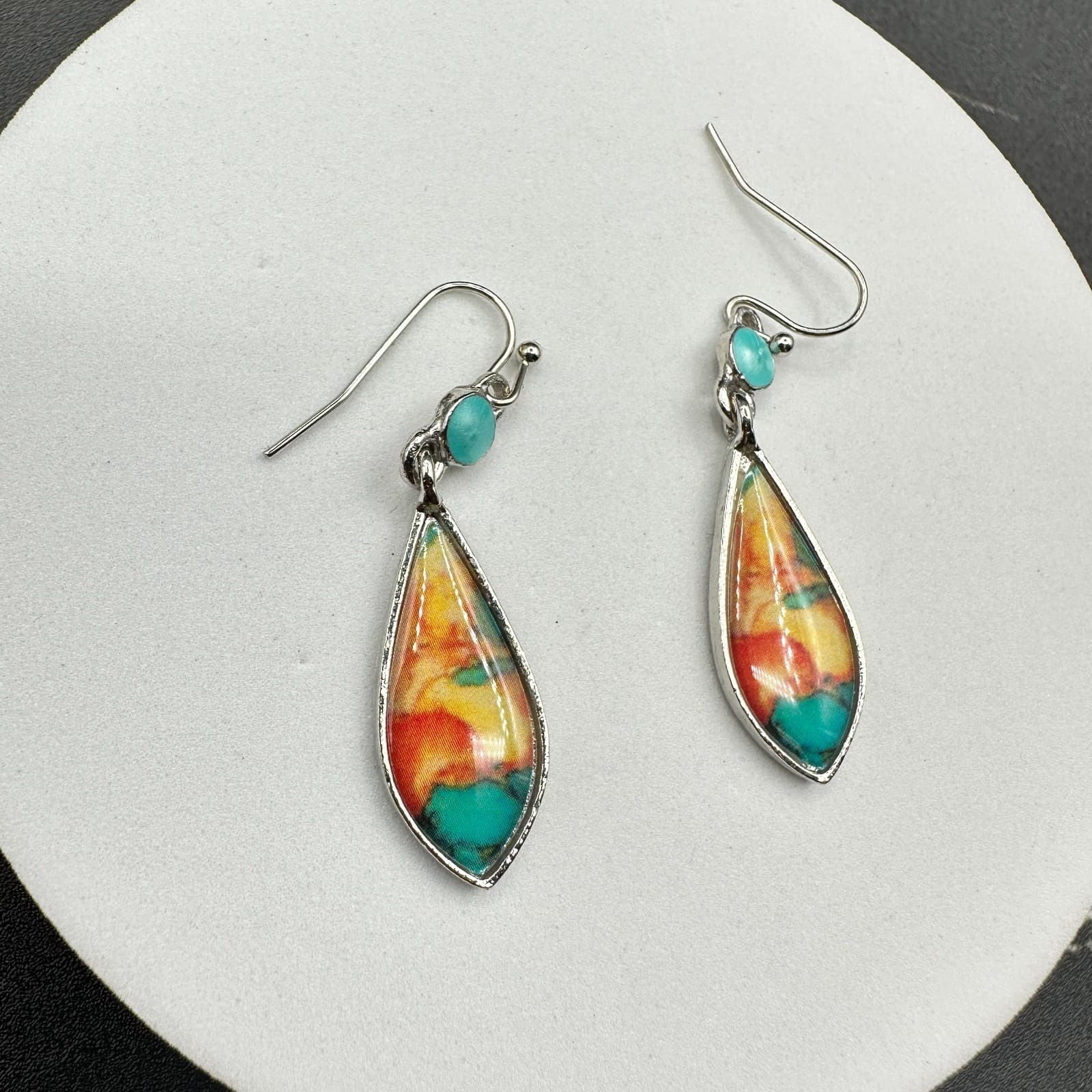 Vintage Womens Blue Rust Terra Cotta Swirl Western Fashion Earrings - Thumbnail 10