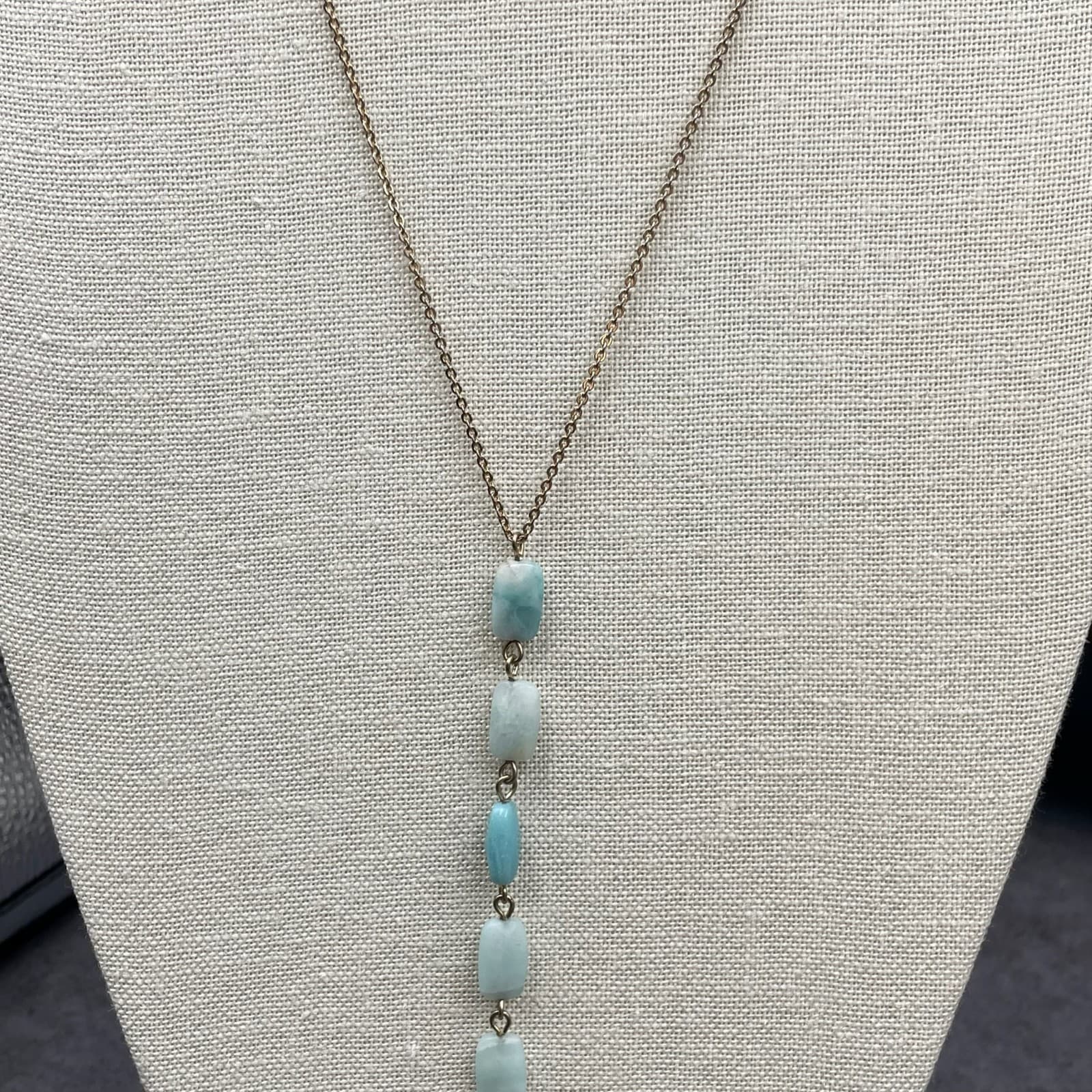 Banana Republic Gold-Tone Amazonite Beads Layered Spike Pendant Lobster Necklace - Thumbnail 5