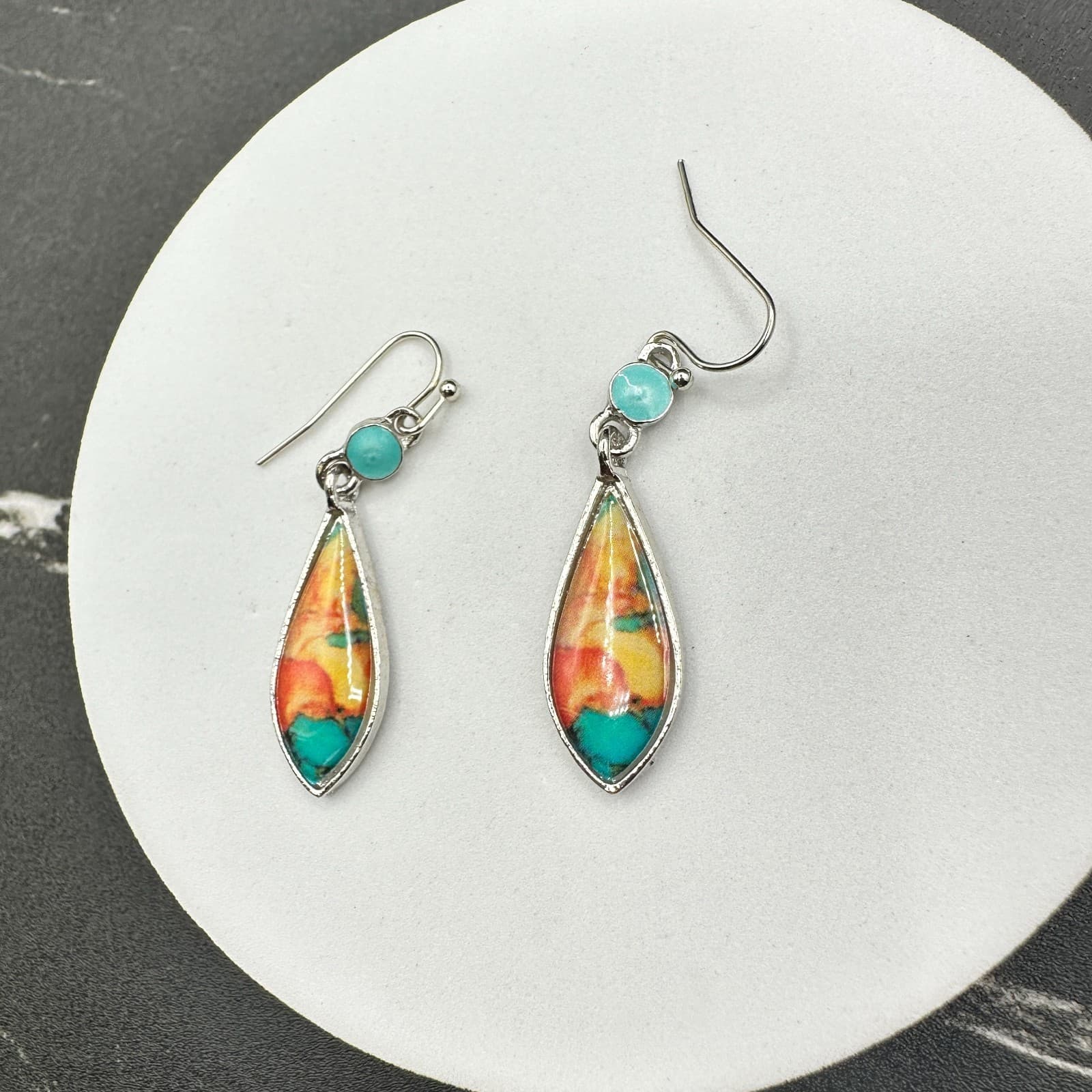 Vintage Womens Blue Rust Terra Cotta Swirl Western Fashion Earrings - Thumbnail 11