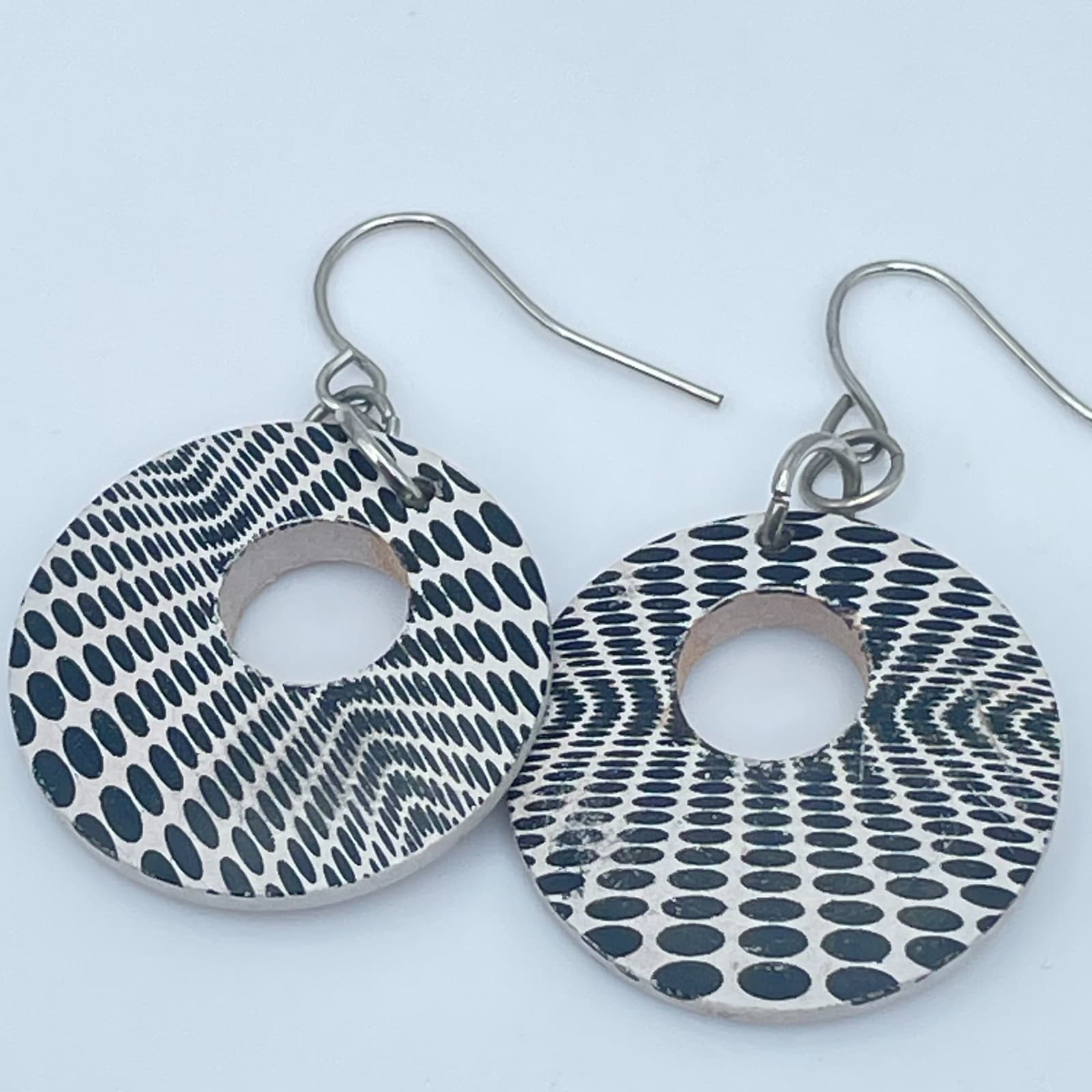 Vintage 90s Op Art Circle Drop Earrings Boho Women's Classic Fashion Jewelry - Thumbnail 7
