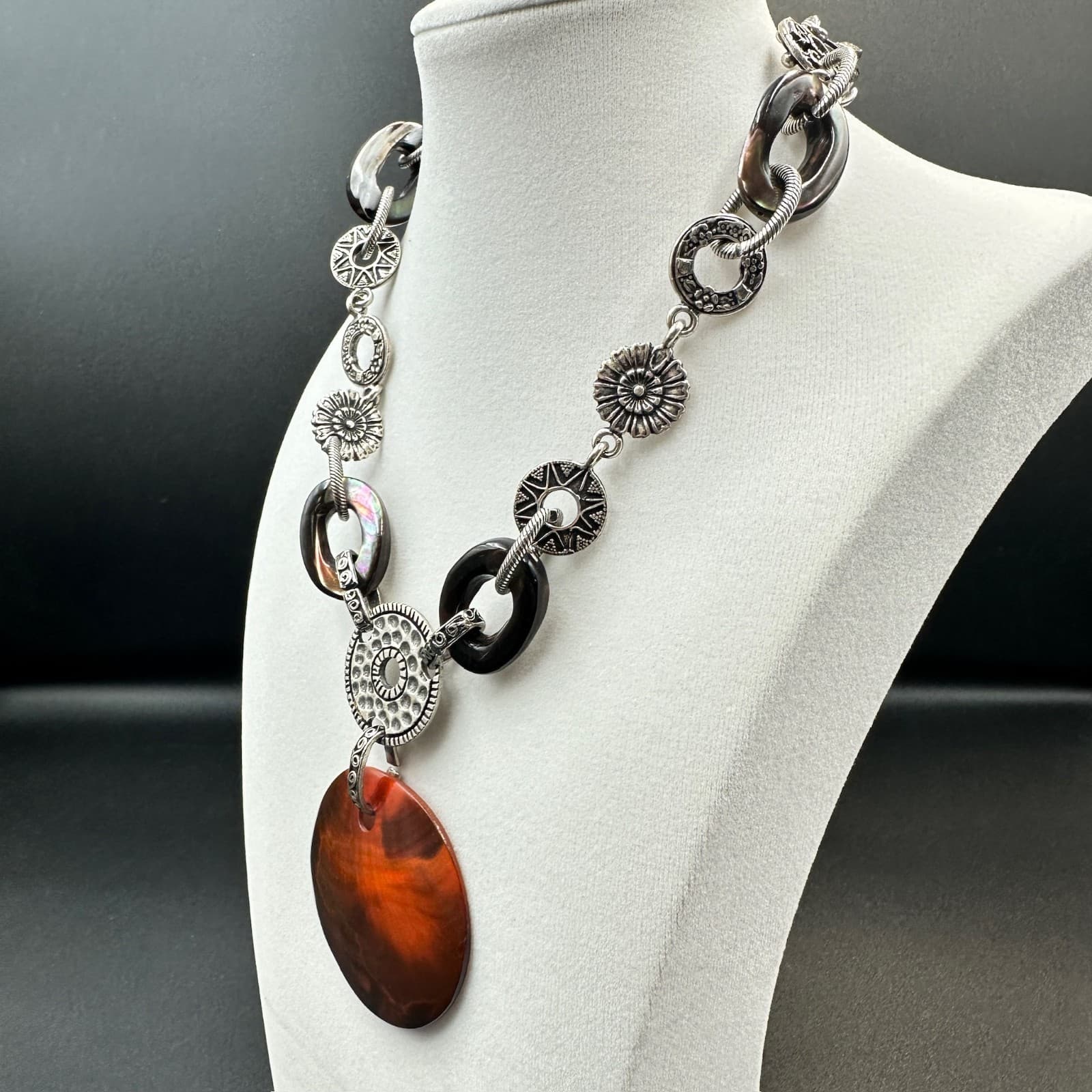 Vintage Chico's Orange Silver-Tone Lobster Coin Pendant Statement Necklace - Thumbnail 7