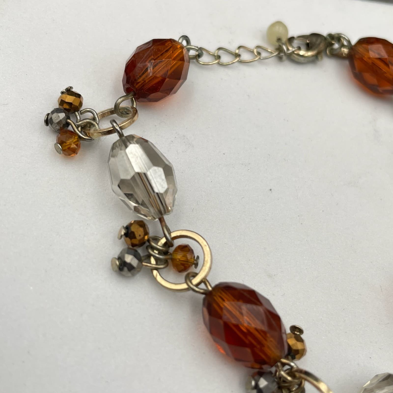 Vintage Fitty Silver-Tone Fashion Faceted Amber-Colored Beads Lobster Bracelet - Thumbnail 5