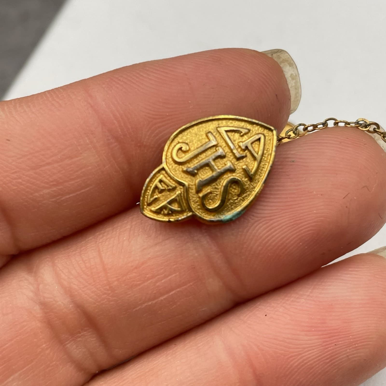 VTG LA Junior High School 1960 Classic Gold-Tone Enameled Tie Chain Guard Pin - Thumbnail 6