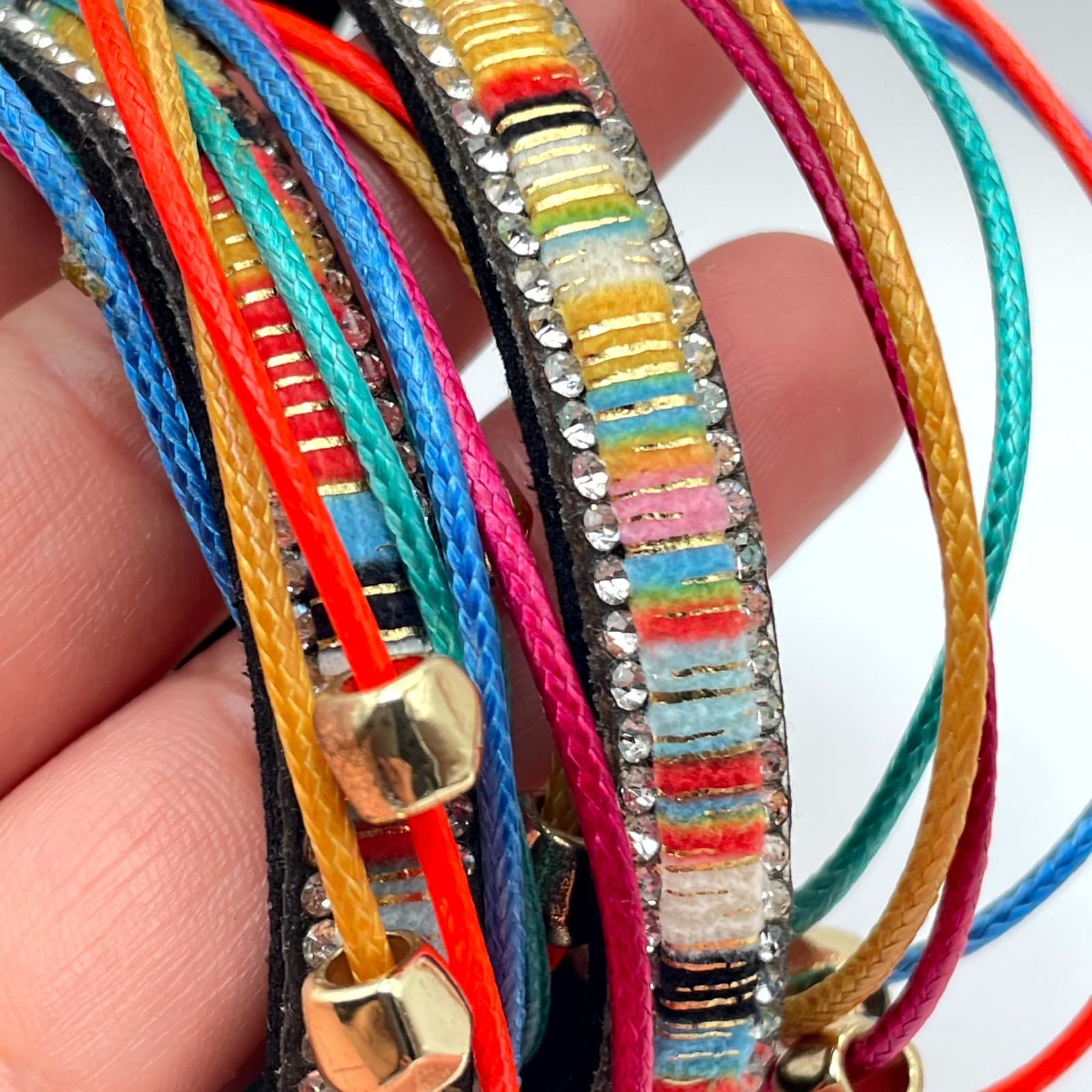 Bohemian Multicolor Classic Fashion Beaded Braided Cord Layered Wrap Bracelet - Thumbnail 8