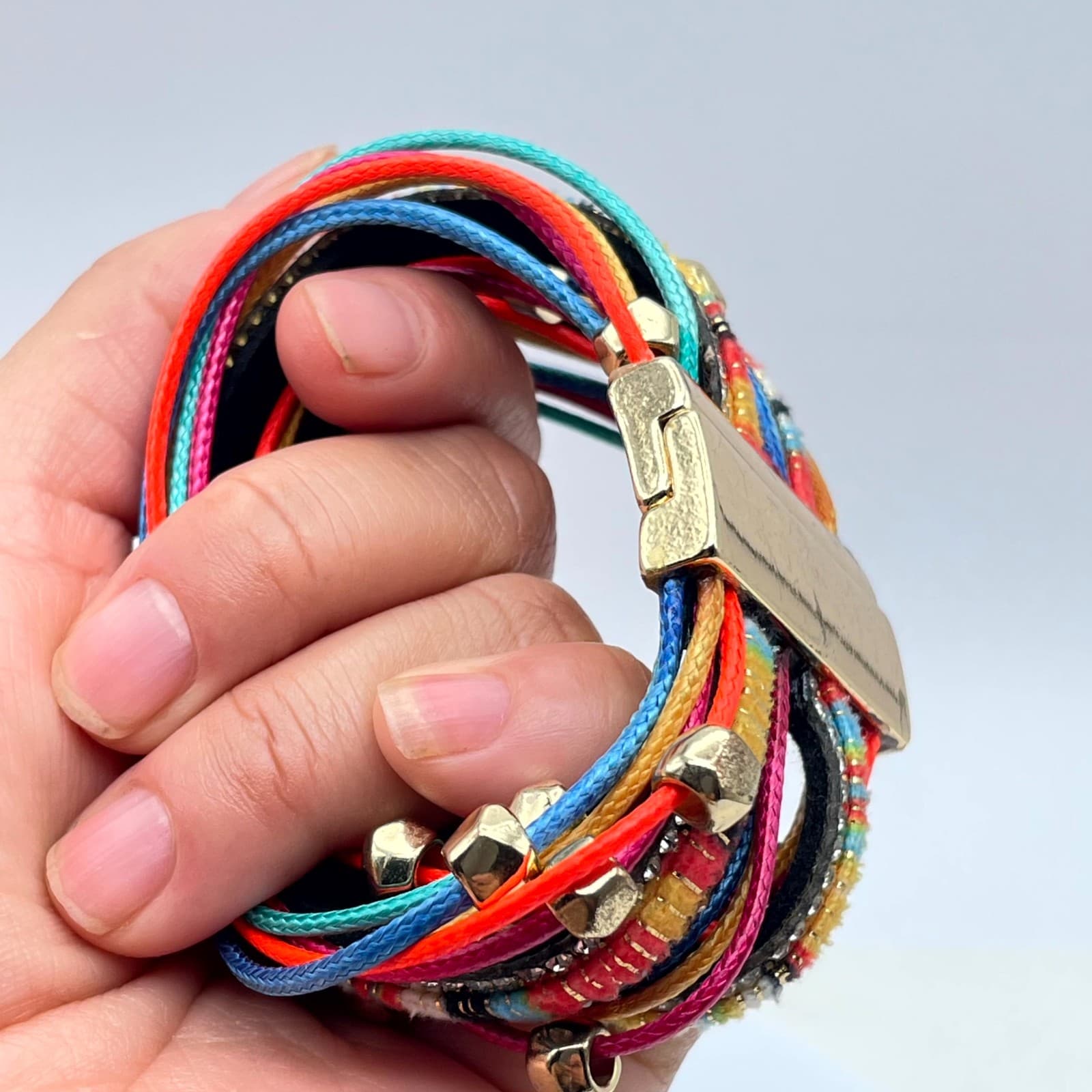 Bohemian Multicolor Classic Fashion Beaded Braided Cord Layered Wrap Bracelet - Thumbnail 9