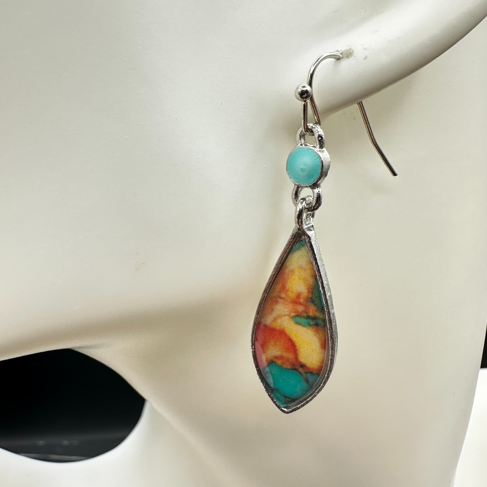 Vintage Womens Blue Rust Terra Cotta Swirl Western Fashion Earrings - Thumbnail 2