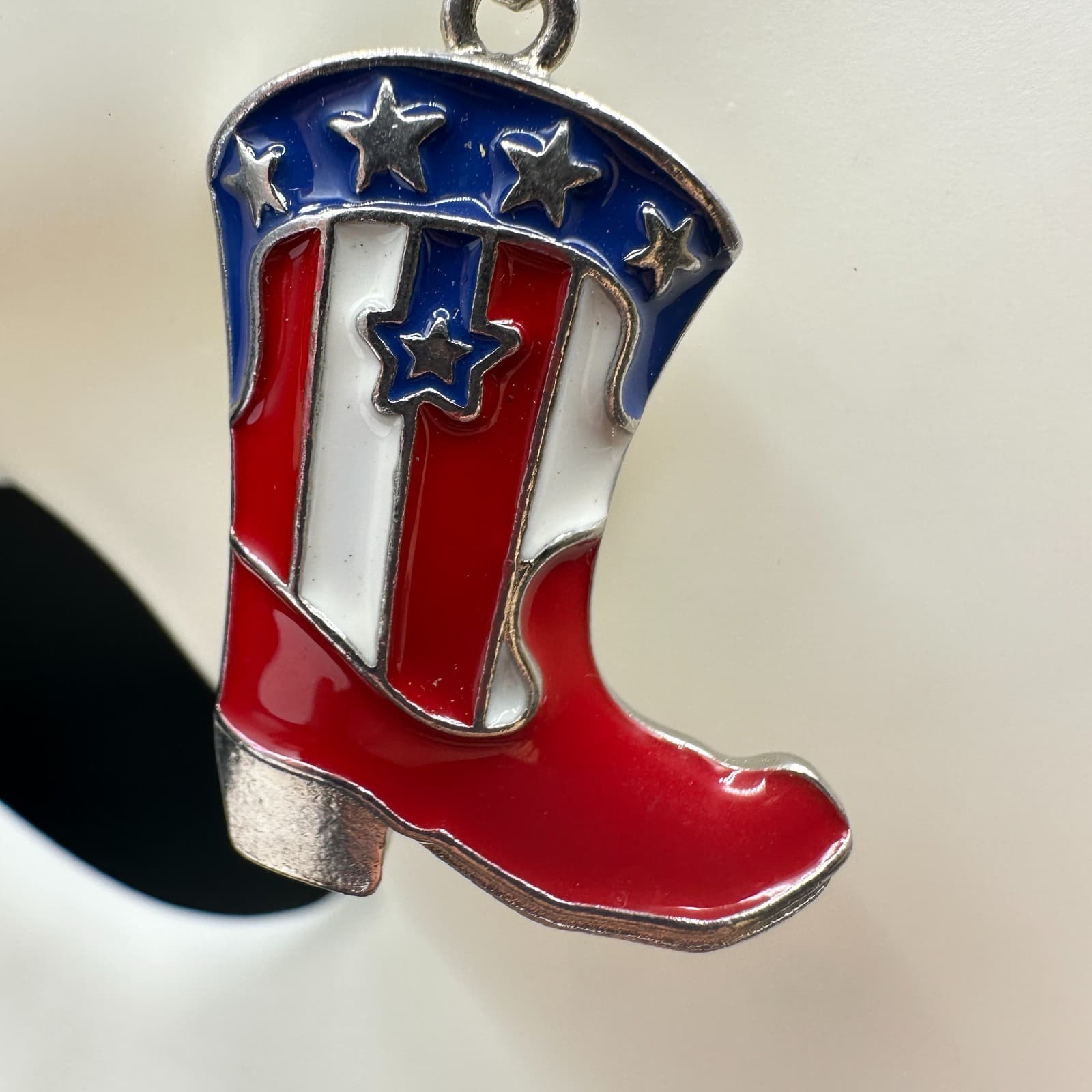 Vintage Womens Multicolor Patriotic USA American Flag Cowboy Boots Earrings - Thumbnail 6