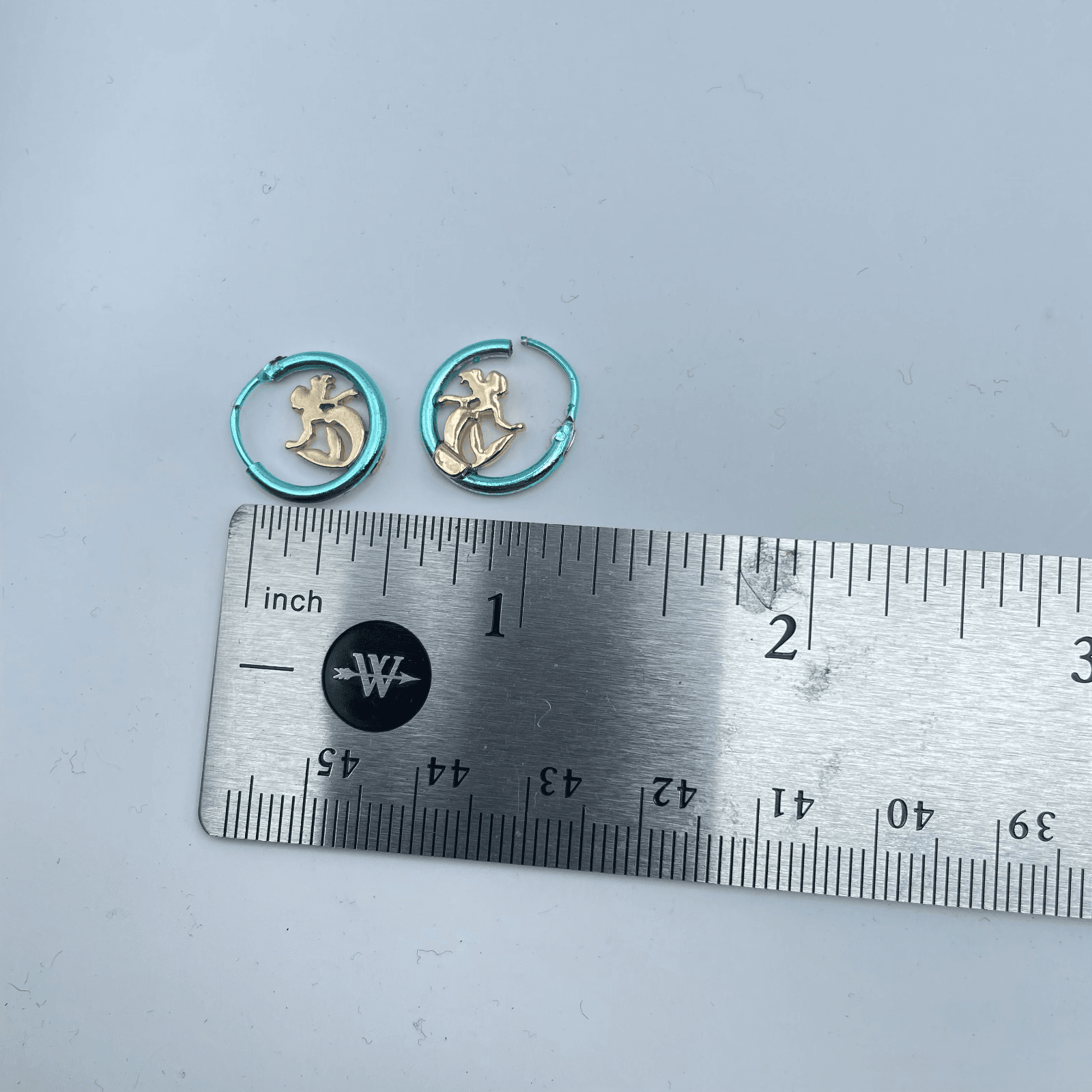 Vintage Y2K Gold Tone Blue Mermaid Hoop & Seashell Hoop Stud Earrings Set - Thumbnail 7