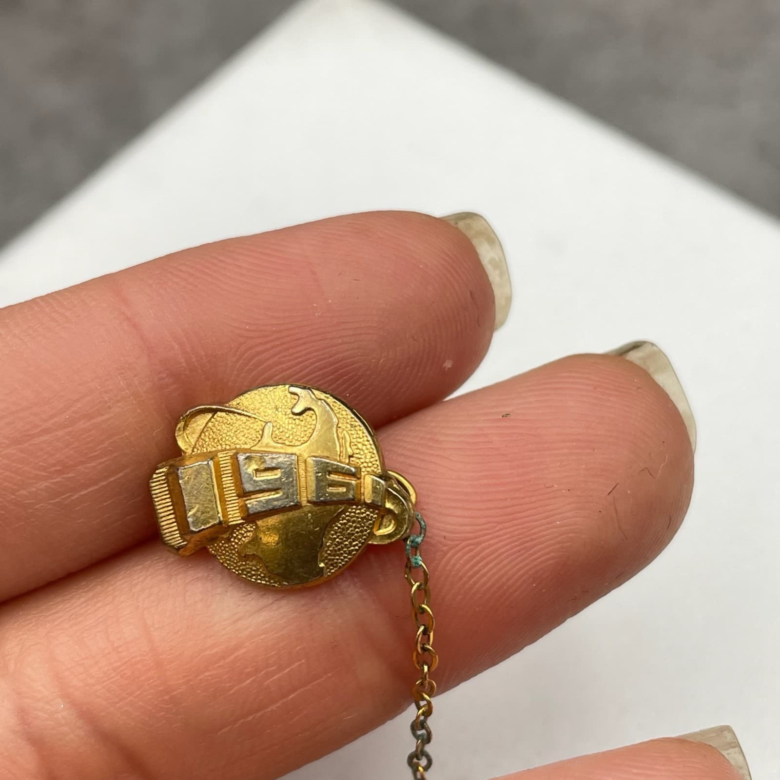 VTG LA Junior High School 1960 Classic Gold-Tone Enameled Tie Chain Guard Pin - Thumbnail 7