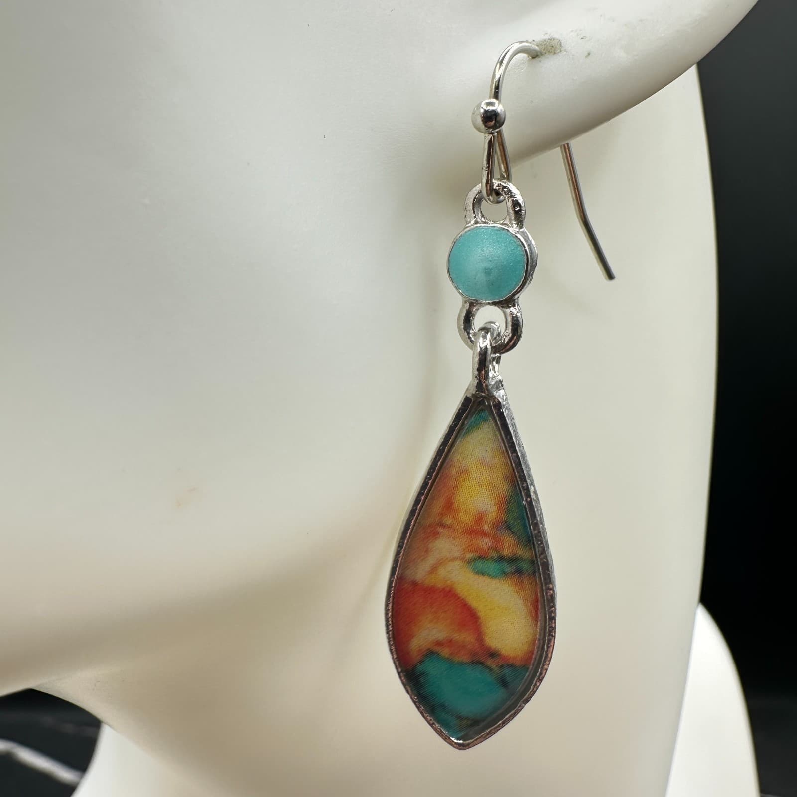 Vintage Womens Blue Rust Terra Cotta Swirl Western Fashion Earrings - Thumbnail 3