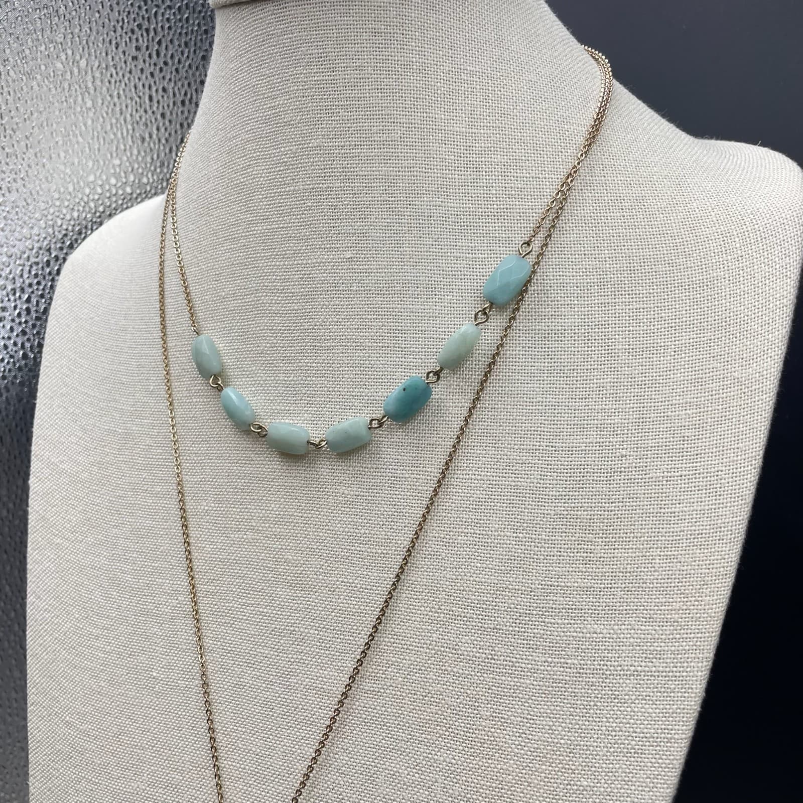 Banana Republic Gold-Tone Amazonite Beads Layered Spike Pendant Lobster Necklace - Thumbnail 3