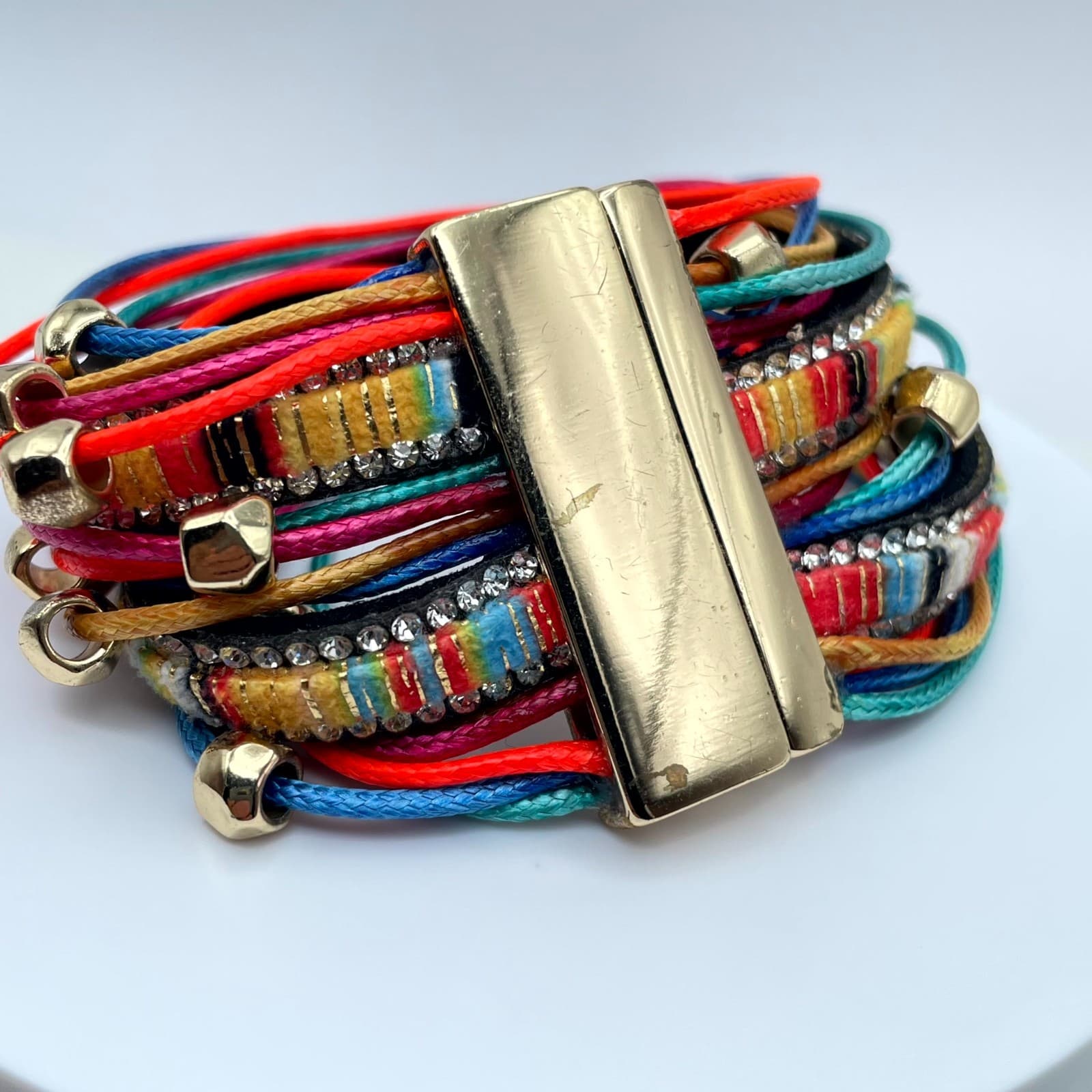Bohemian Multicolor Classic Fashion Beaded Braided Cord Layered Wrap Bracelet - Thumbnail 3