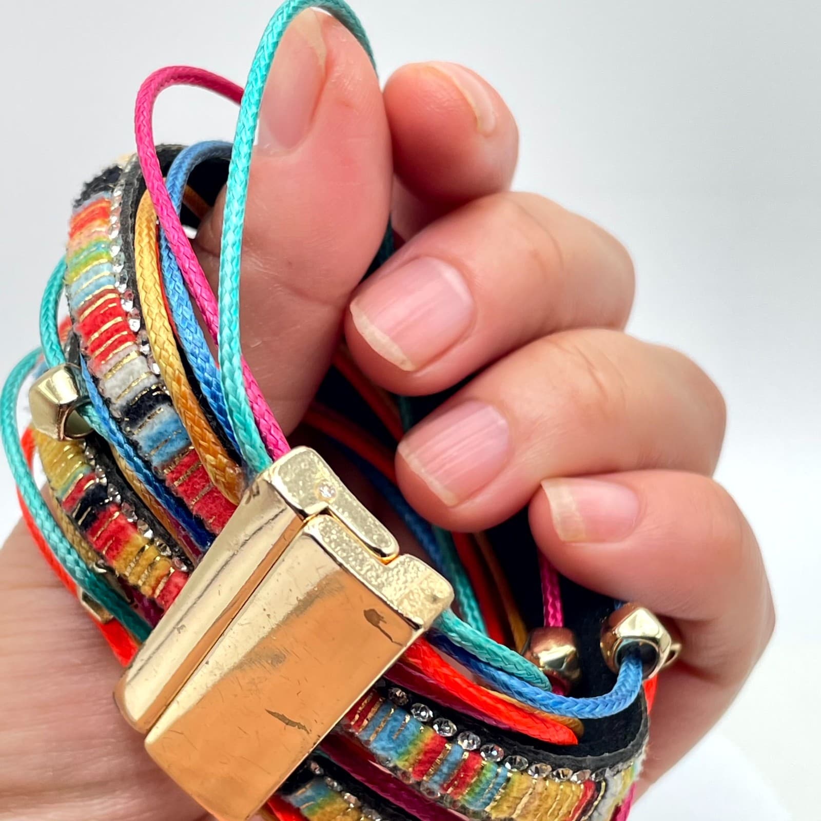 Bohemian Multicolor Classic Fashion Beaded Braided Cord Layered Wrap Bracelet - Thumbnail 10